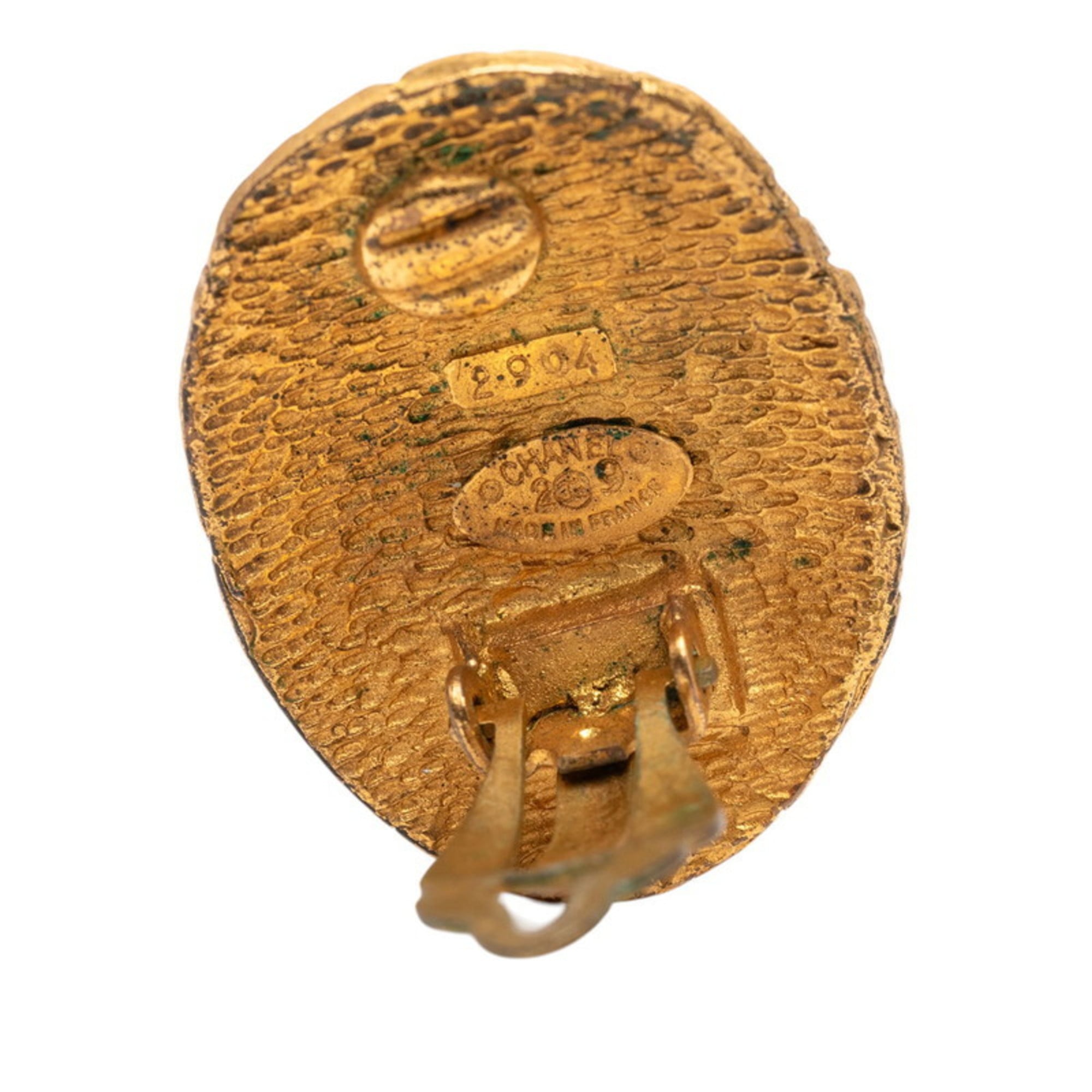 CC Logo Oval Clip-On Earrings Metal Gold-Tone Metal