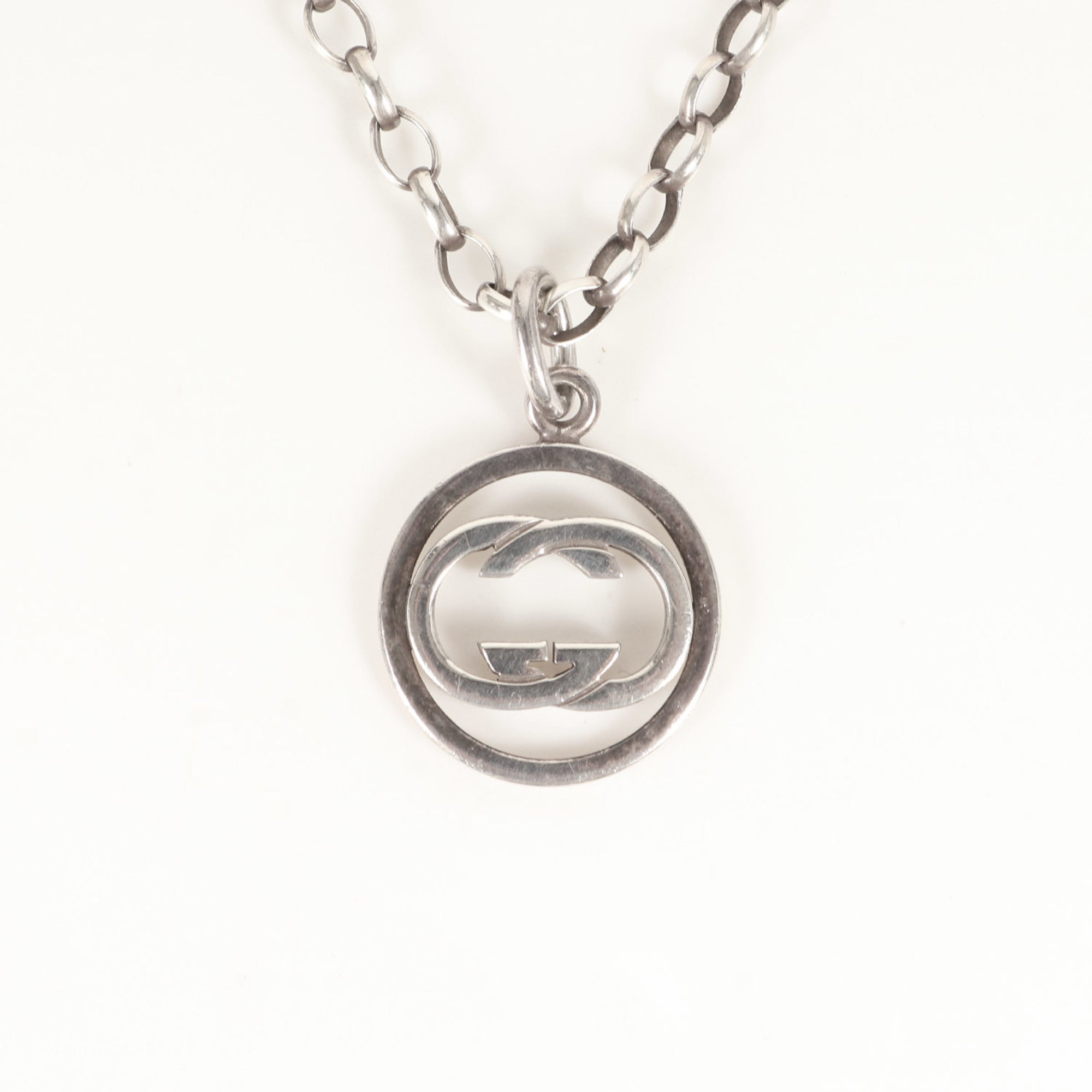 Circle Interlocking GG Pendant Necklace Sterling Silver