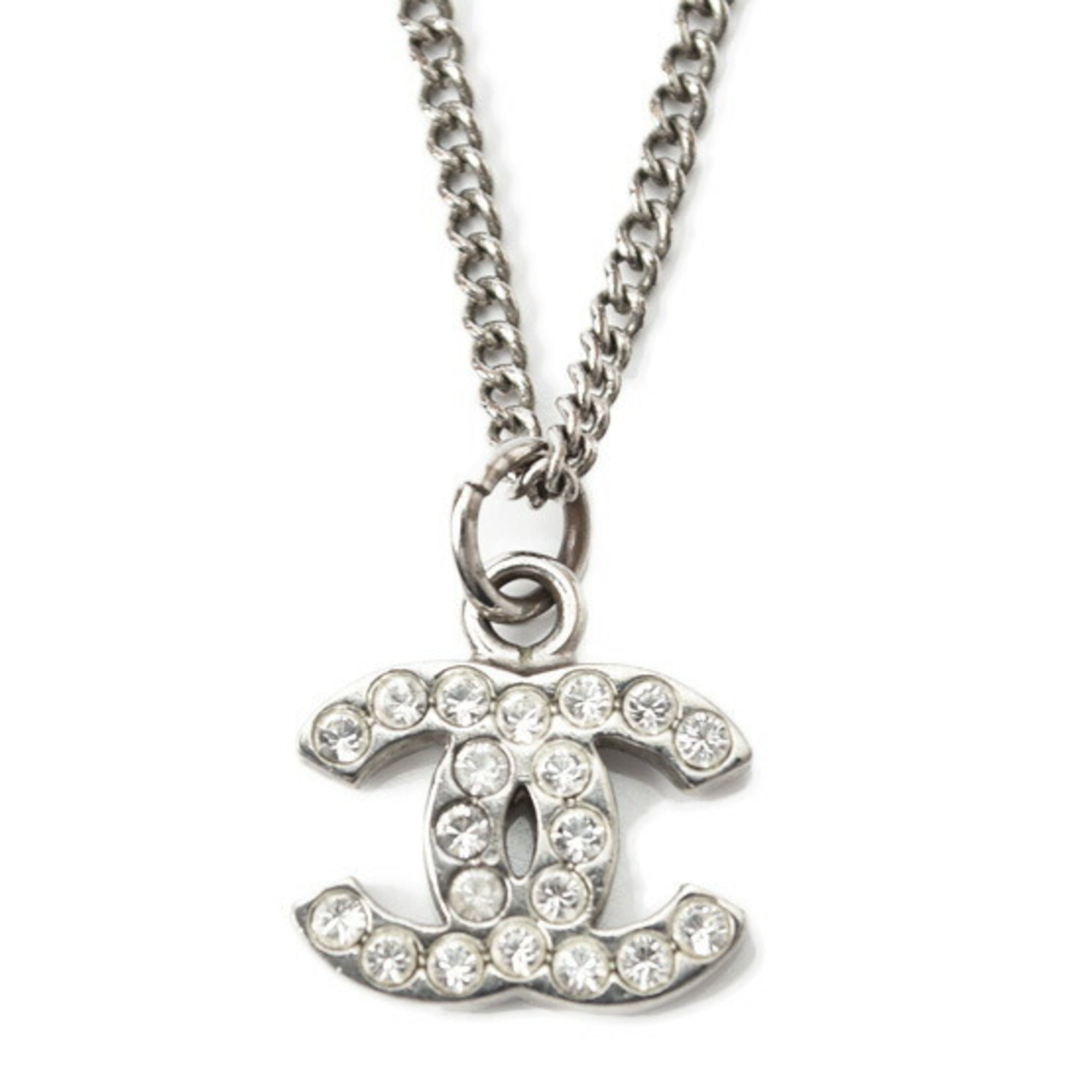 CC Logo Pendant Necklace Silver-Tone Metal