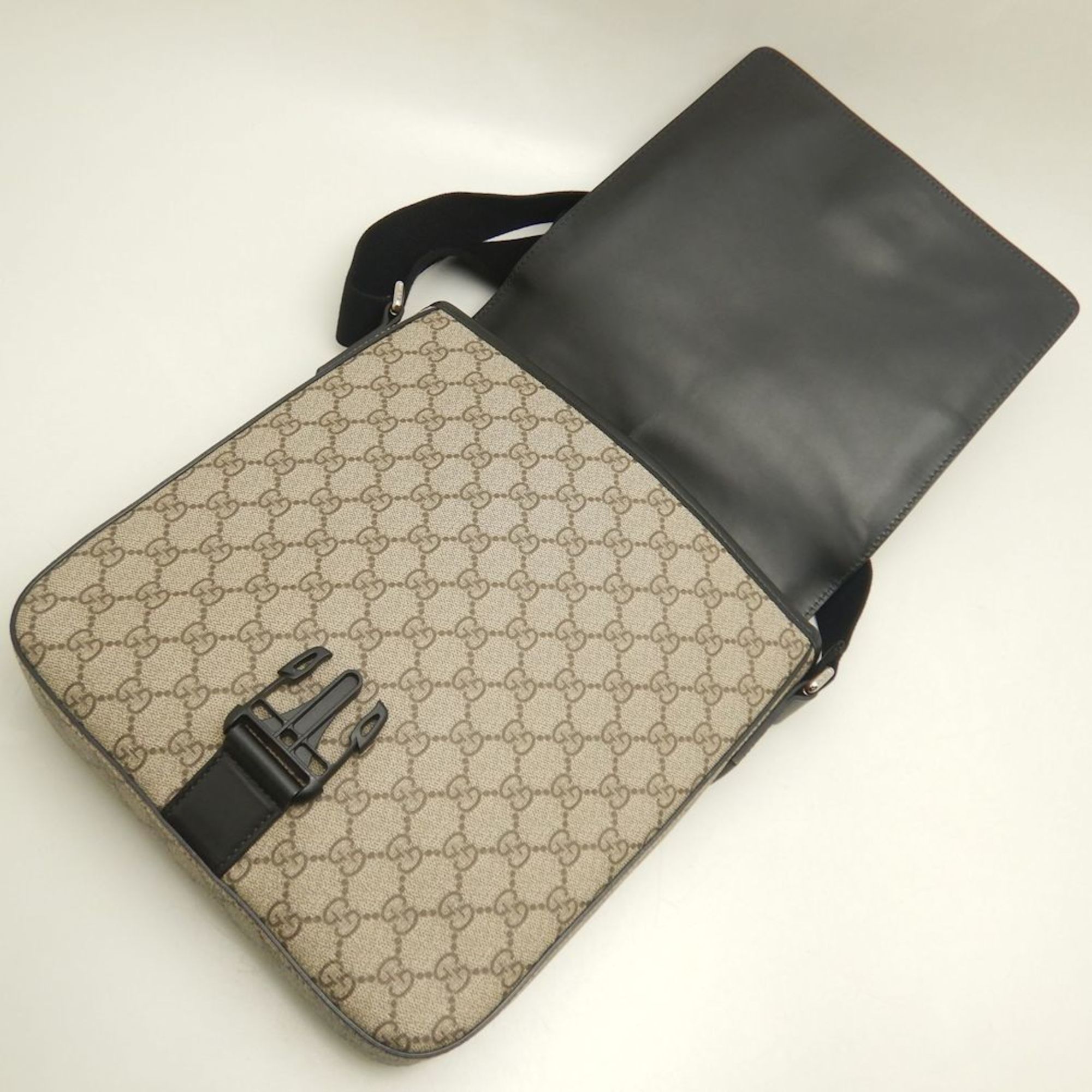 Buckle Flap Messenger Bag GG Coated Canvas with Leather Medium
