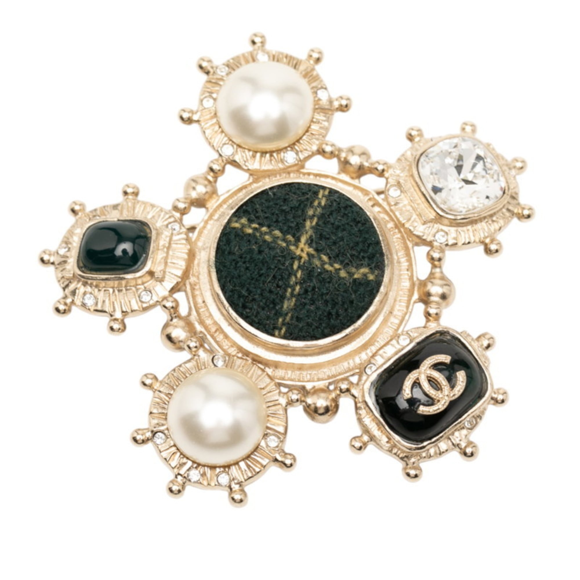 CC Logo Brooch Gold-Tone Metal