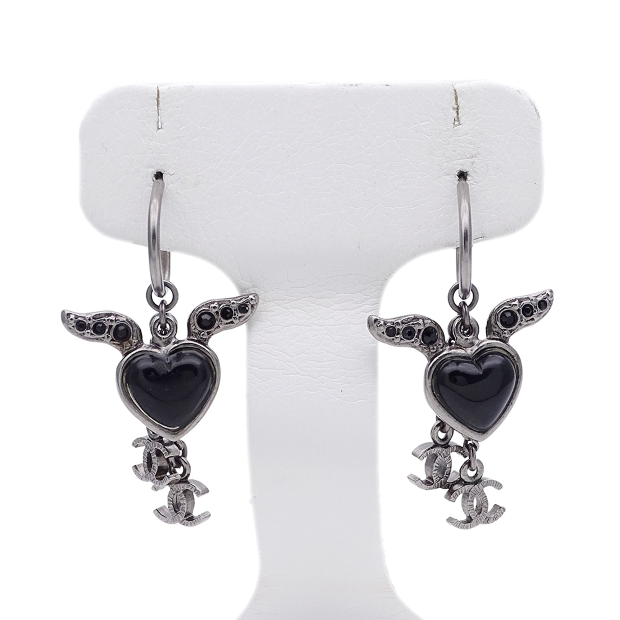 CC Logo Heart Earrings Silver-Tone Metal Silver-Tone Metal
