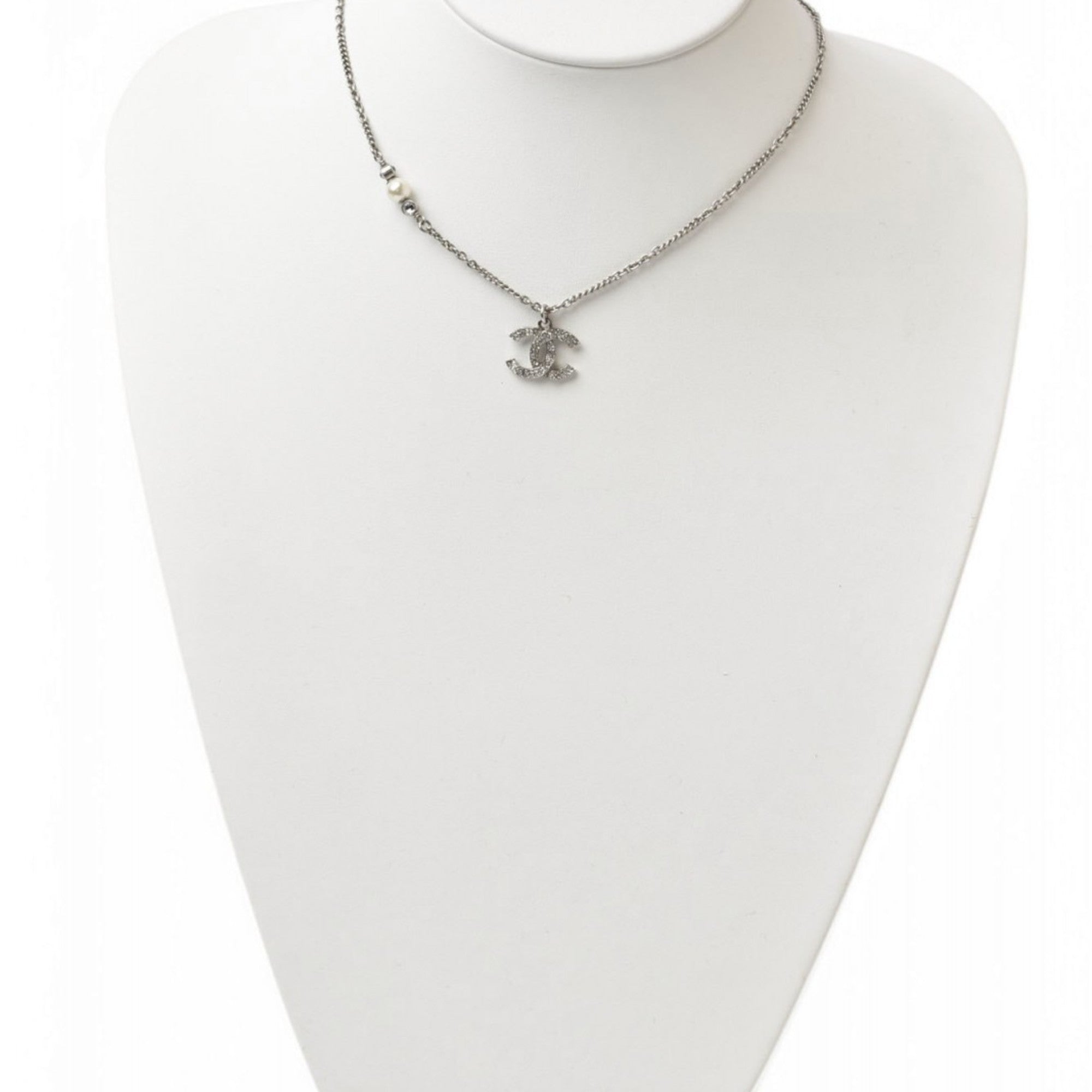 CC Logo Pendant Necklace Silver-Tone Metal