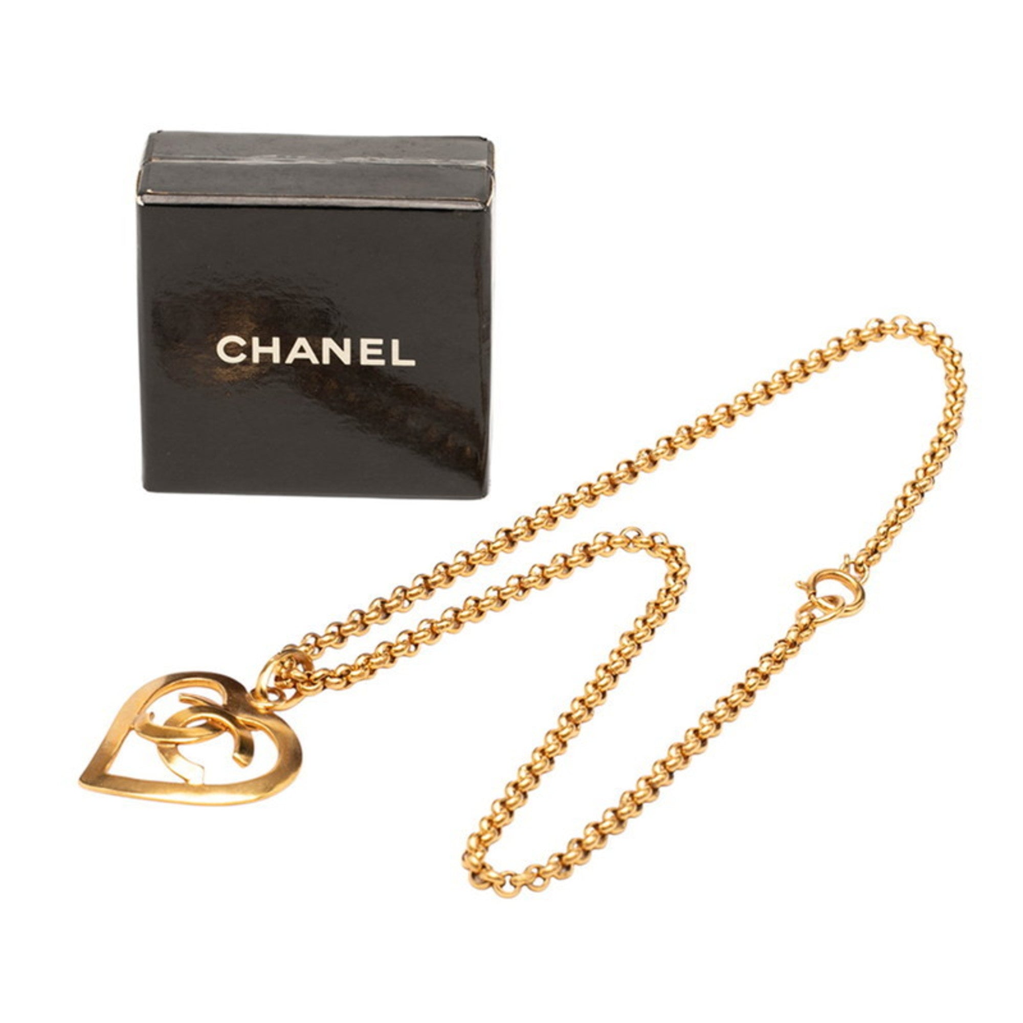 CC Logo Chain Heart Pendant Necklace Metal