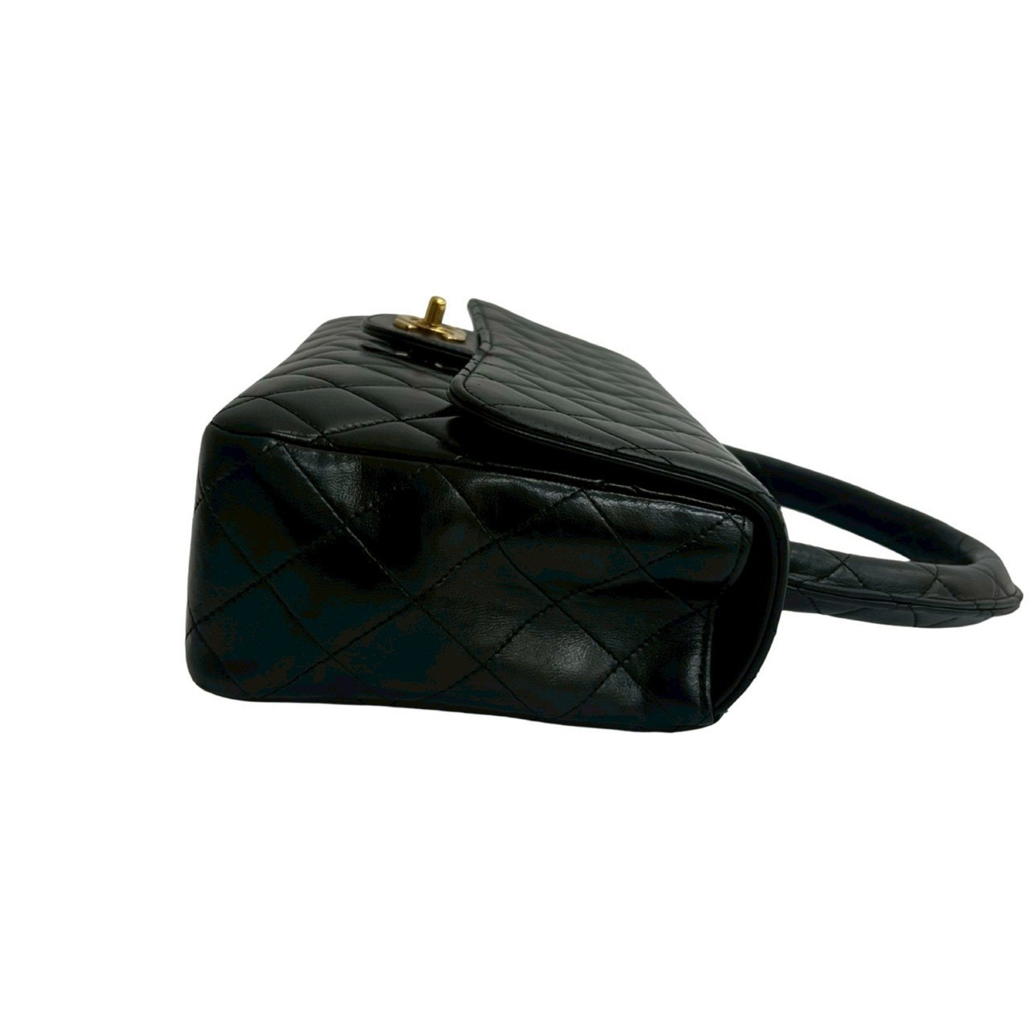 Vintage Twin Top Handle Flap Bag Quilted Lambskin Medium