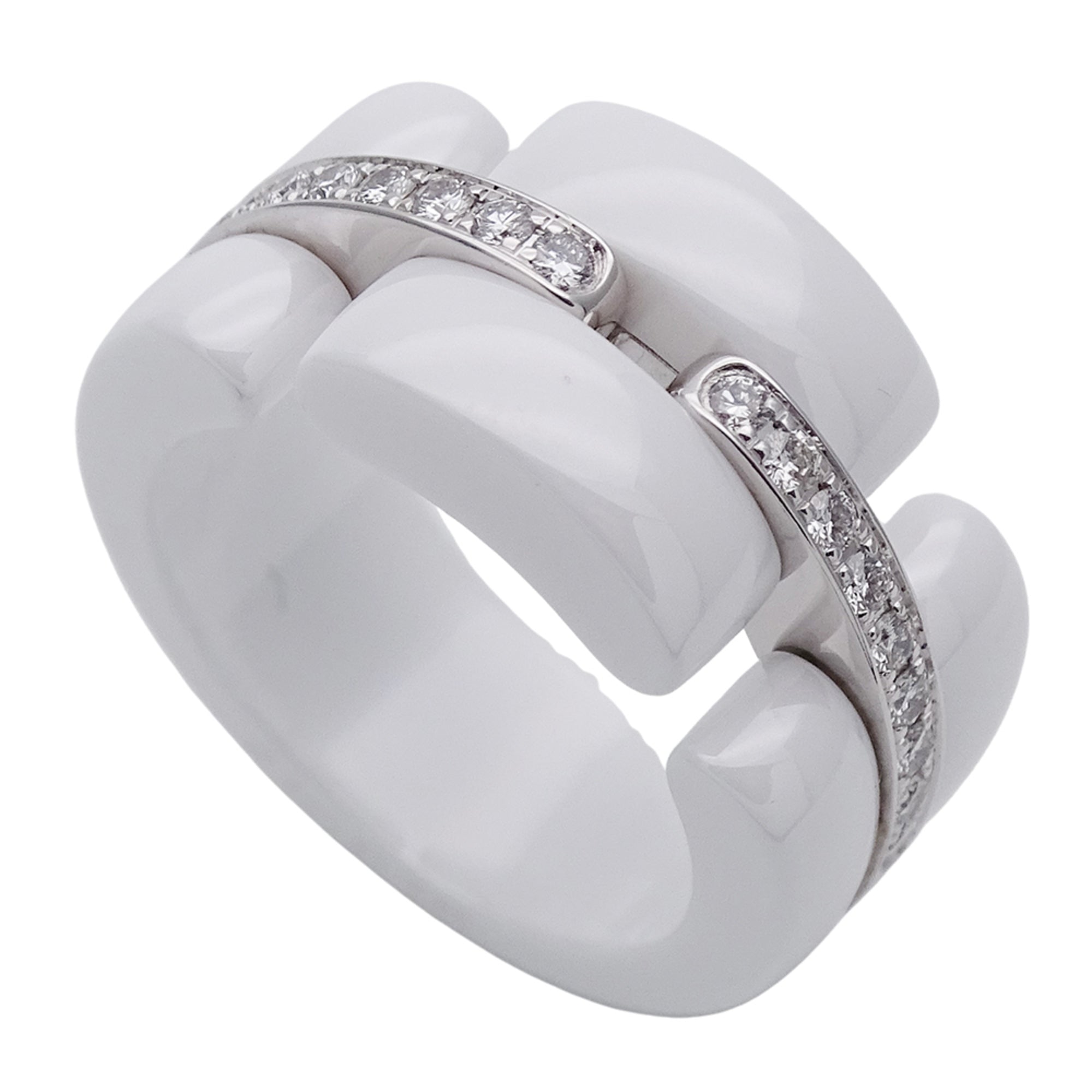 Band Ring White Ceramic and 18K White Gold with Diamonds