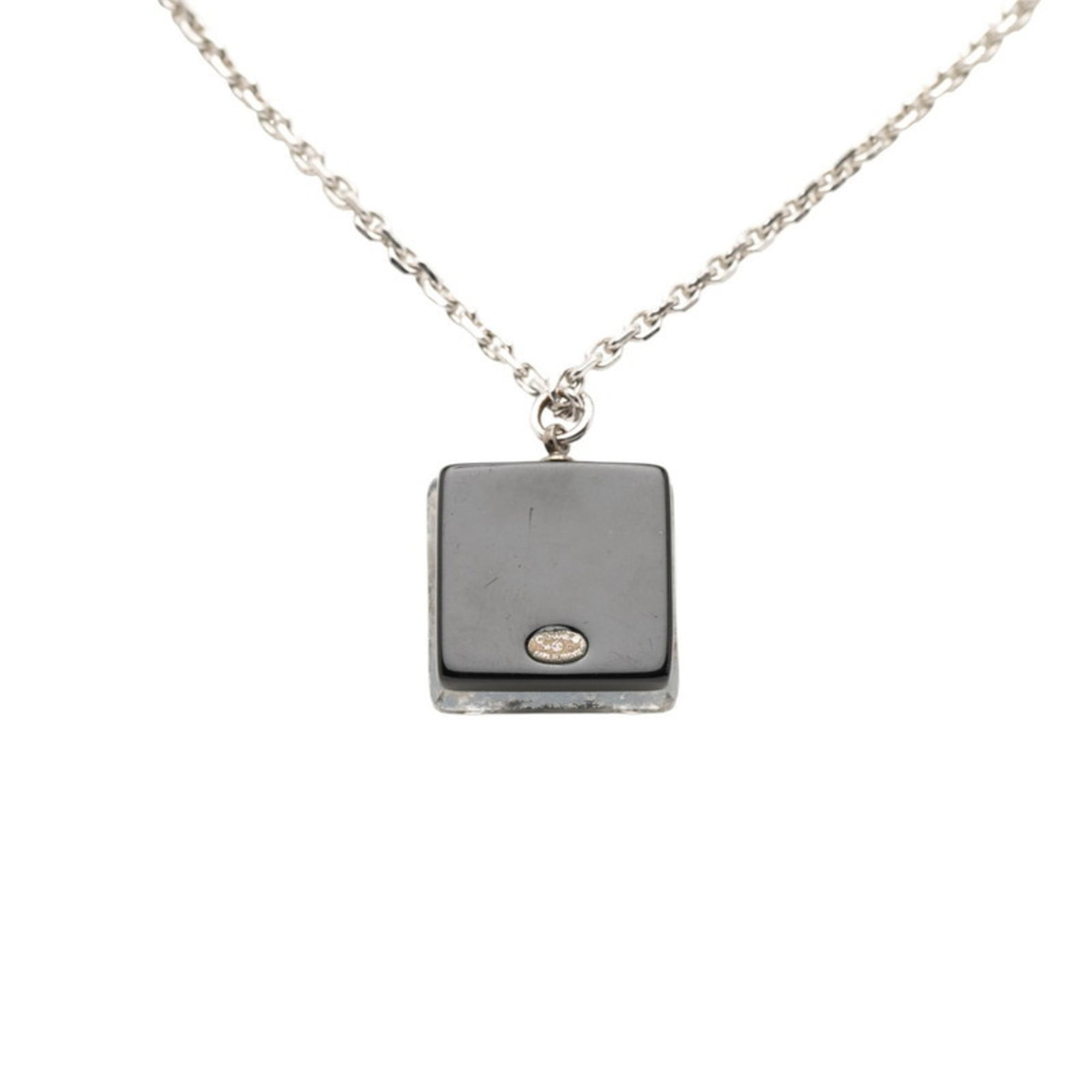 CC Logo Pendant Necklace Silver-Tone Metal