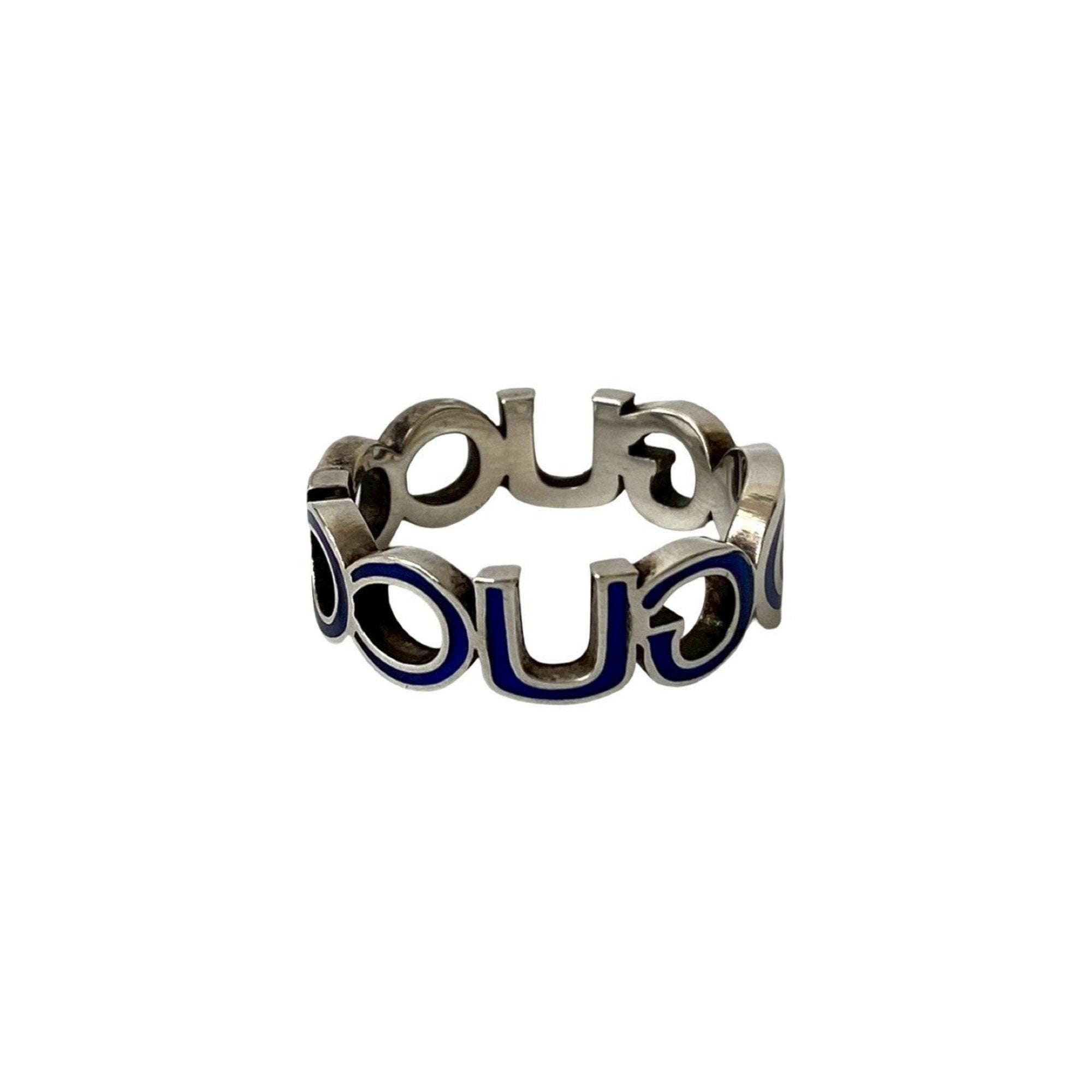 Interlocking G Enamel Ring Sterling Silver Blue