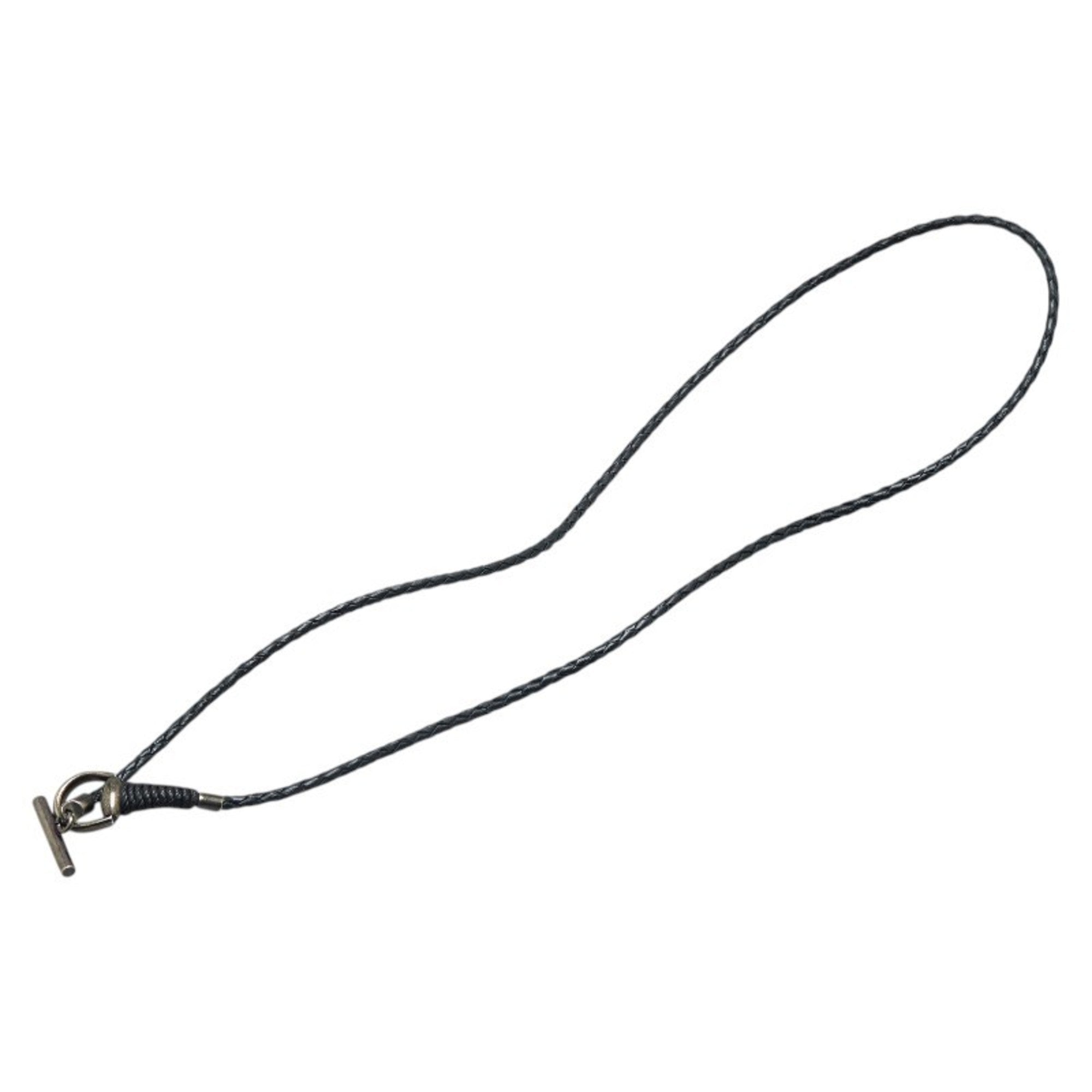 Horsebit Necklace Leather and Sterling Silver Black