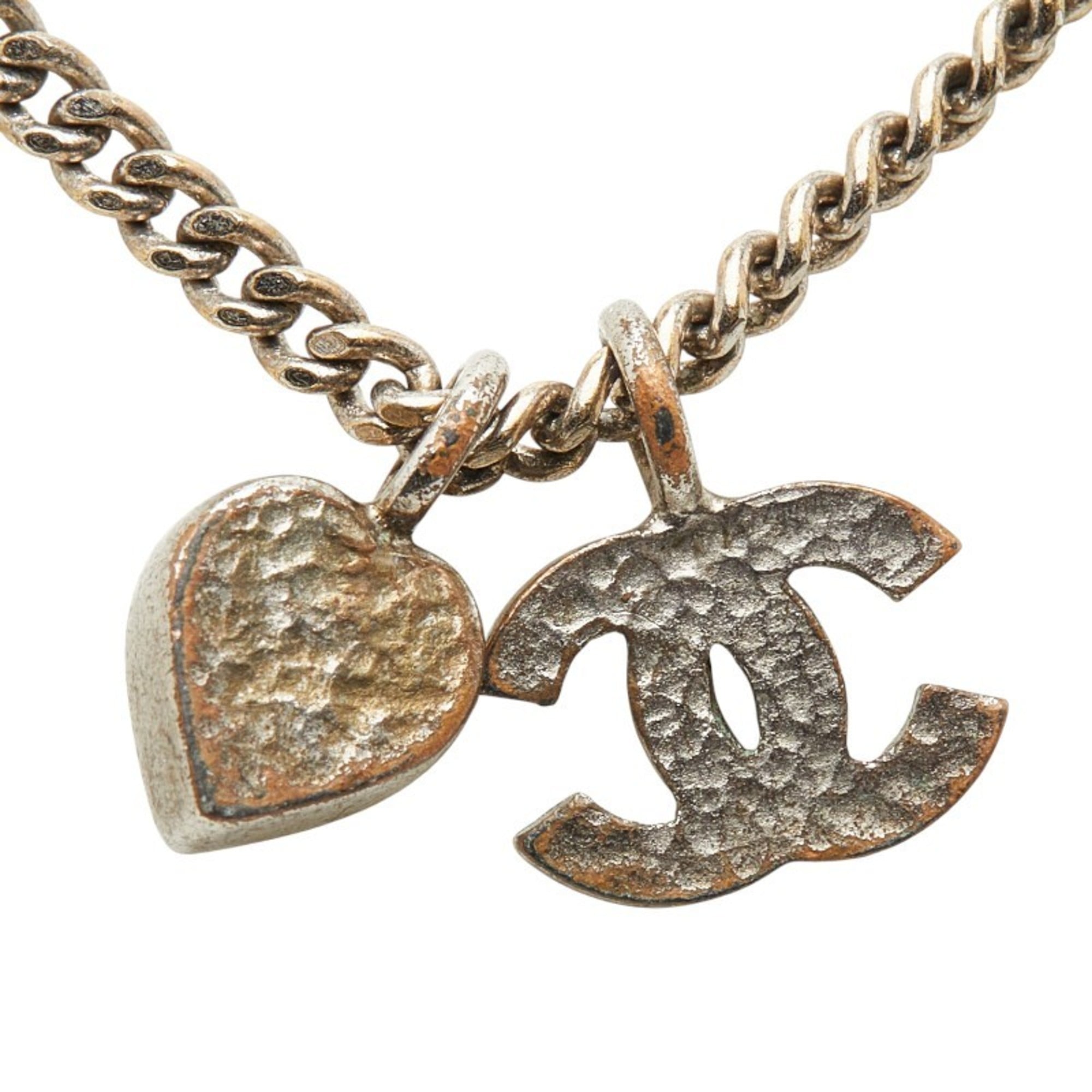 CC Logo Heart Pendant Necklace Silver-Tone Metal