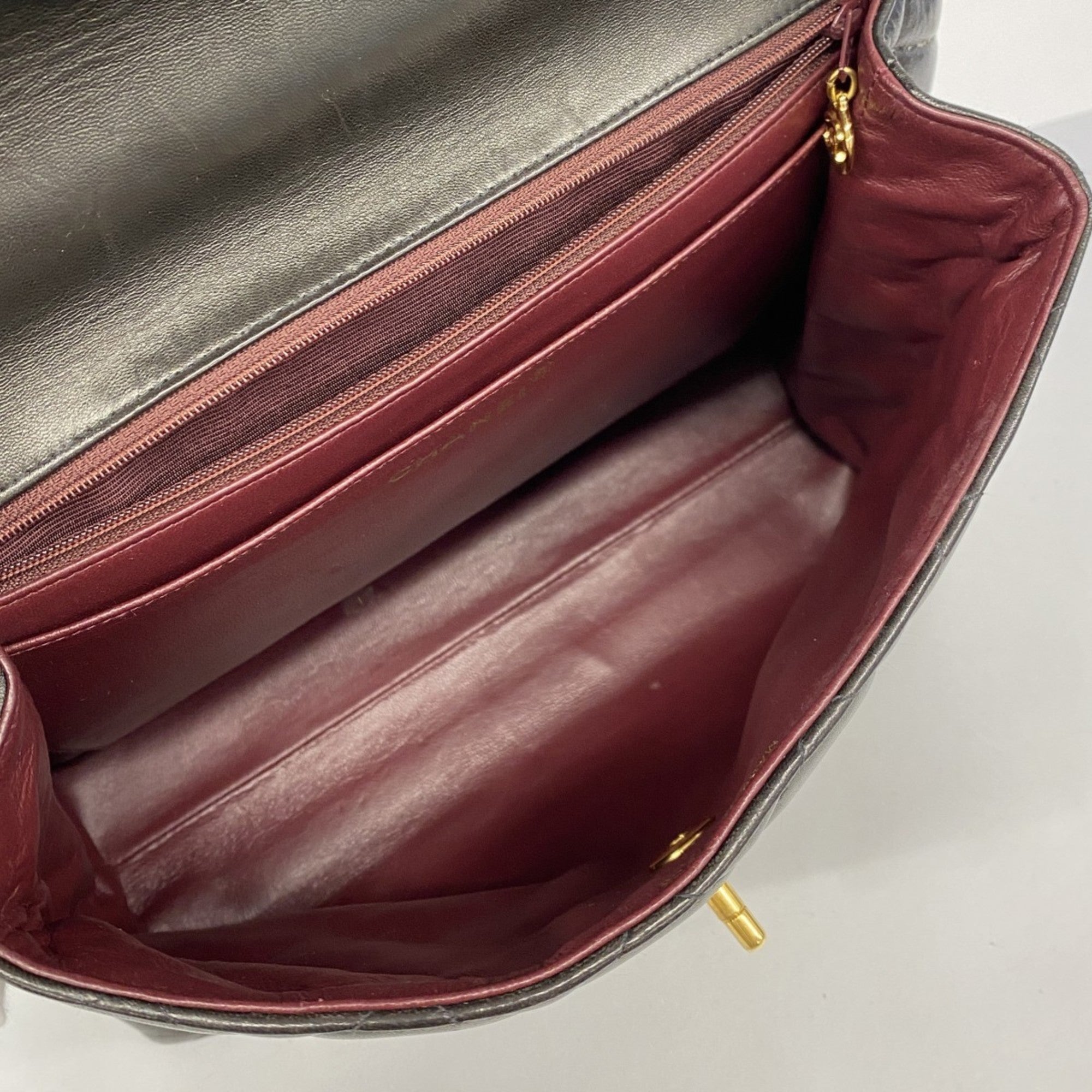Vintage Classic Top Handle Flap Bag Quilted Lambskin Jumbo