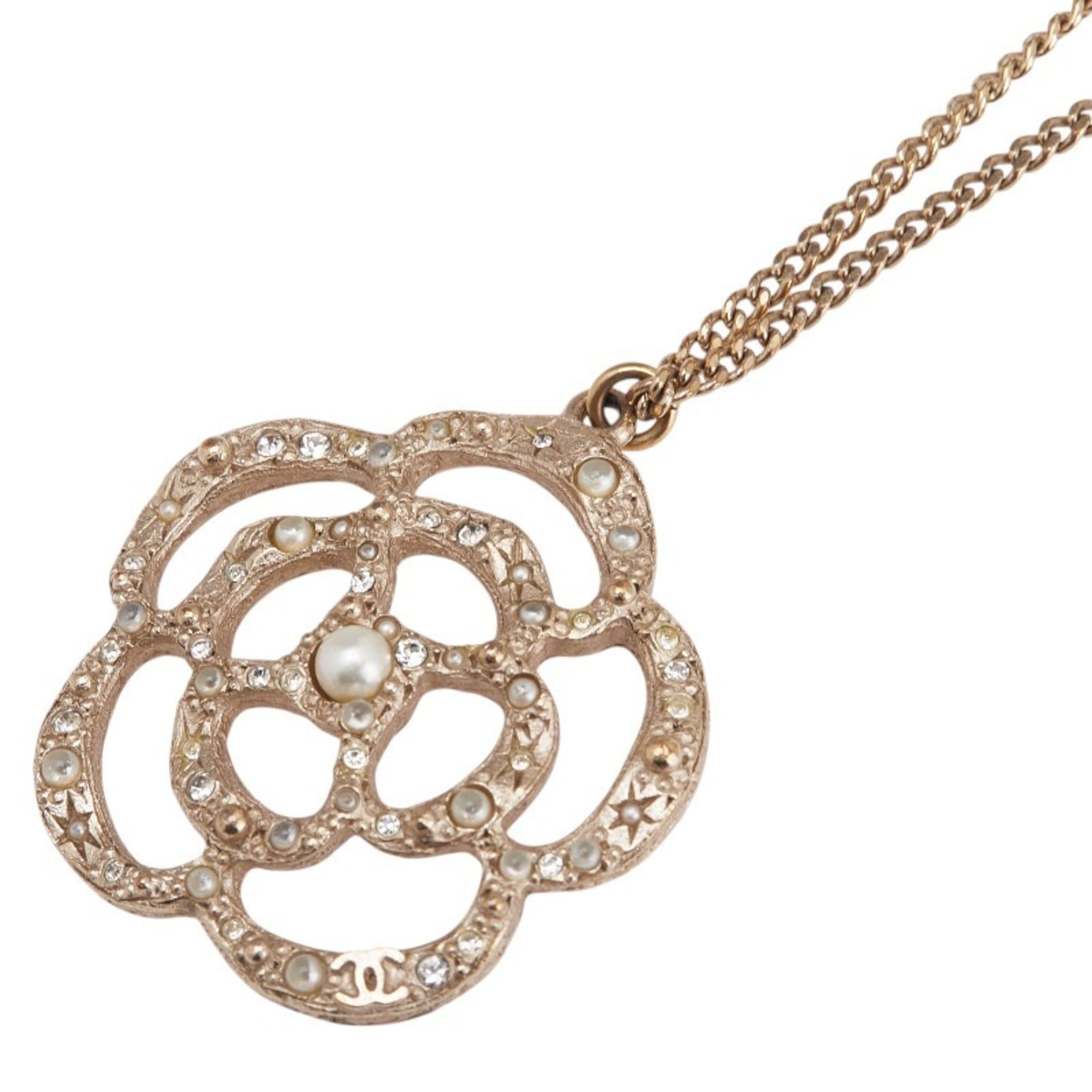 Camellia Pendant Necklace Metal Champagne Gold