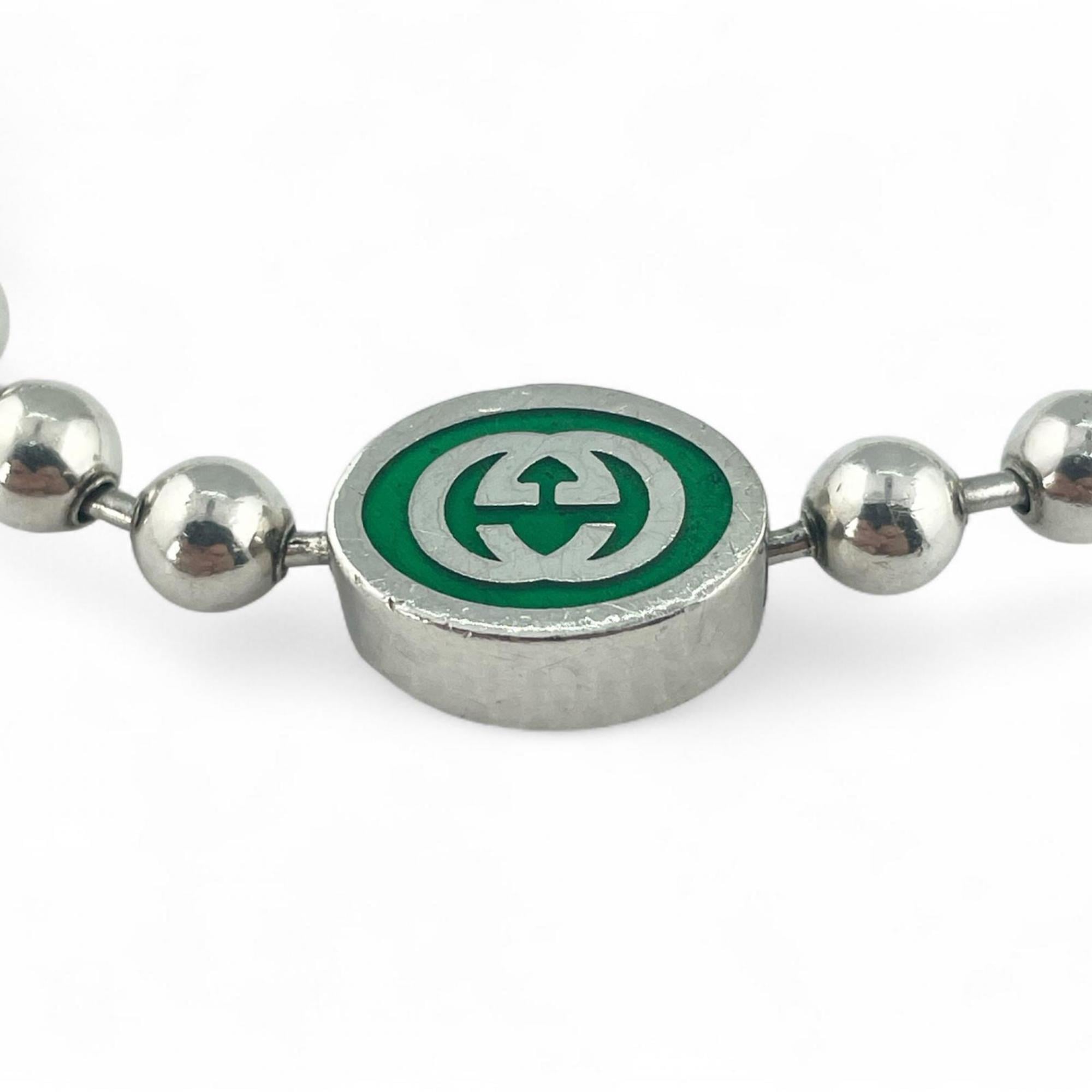 Interlocking G Ball Chain Bracelet Sterling Silver Green