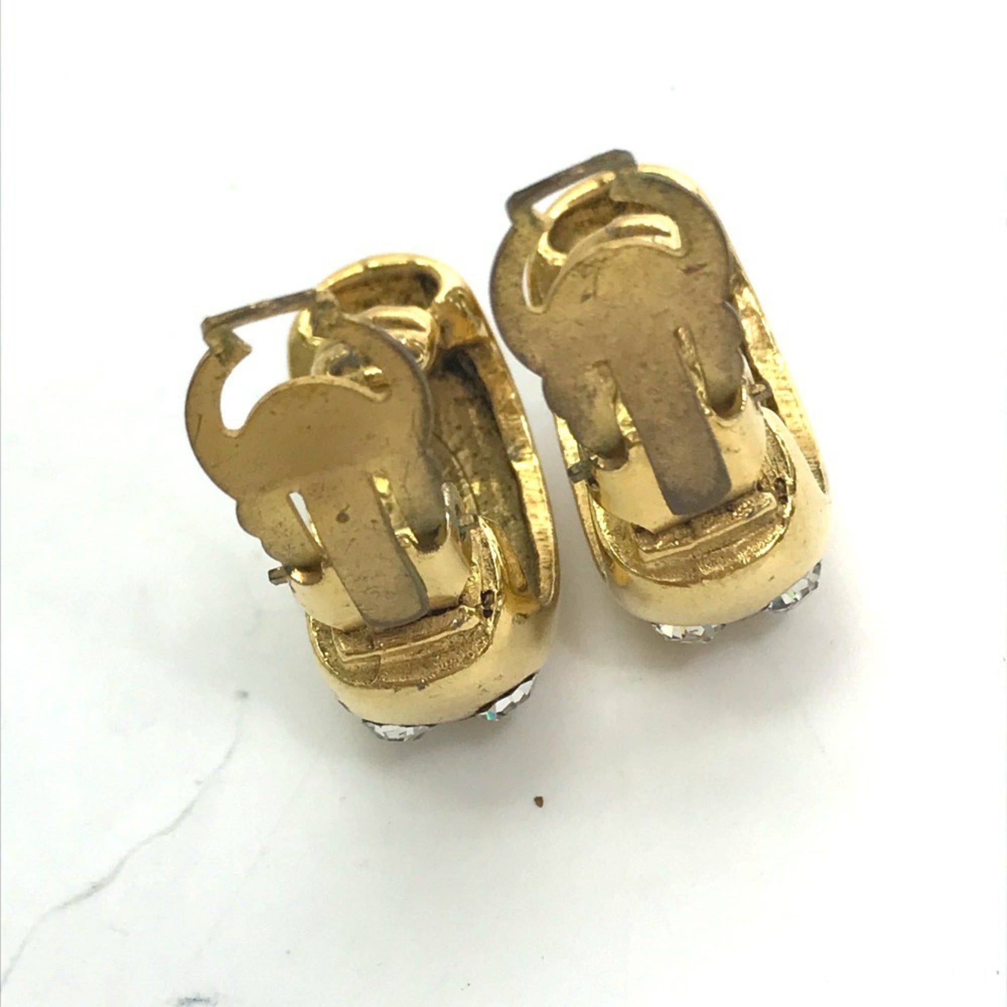Vintage Clip-On Earrings Rhinestone Clip-On Gold-Tone Metal