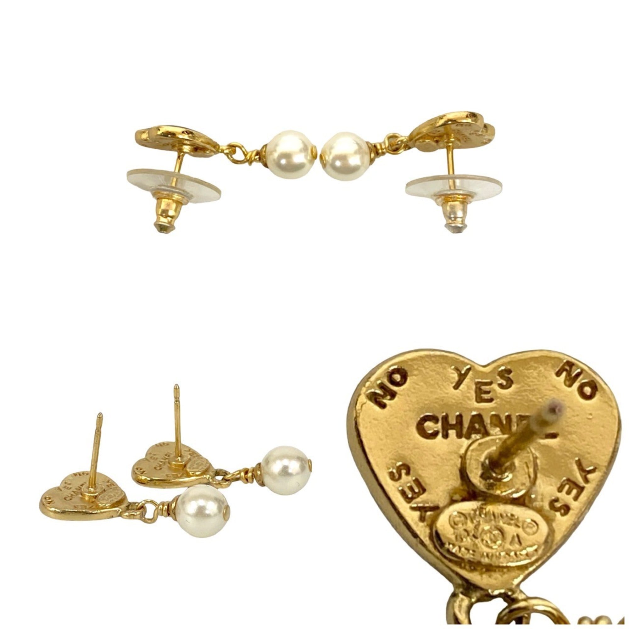 CC Logo Heart Earrings Metal Gold-Tone Metal