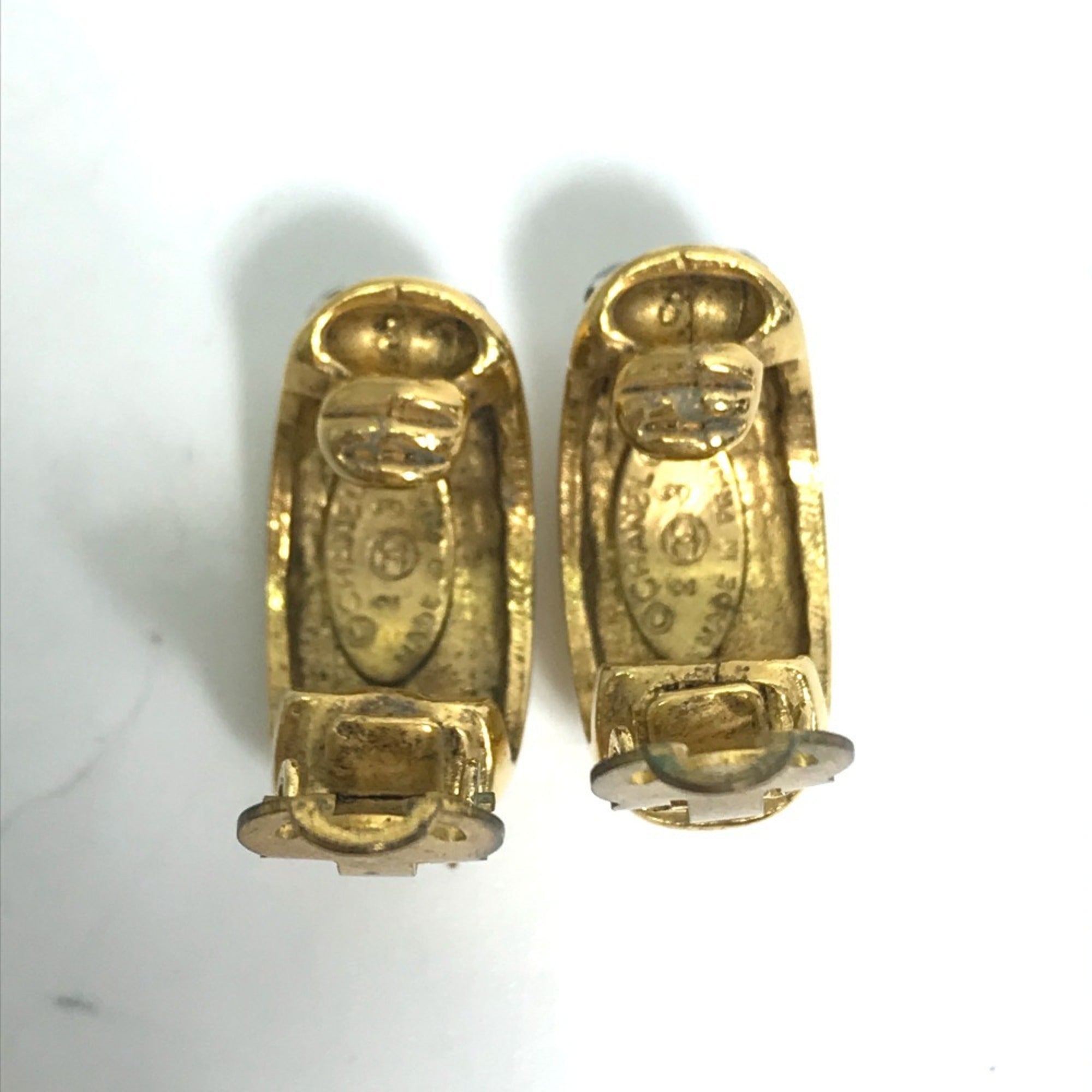 Vintage Clip-On Earrings Rhinestone Clip-On Gold-Tone Metal