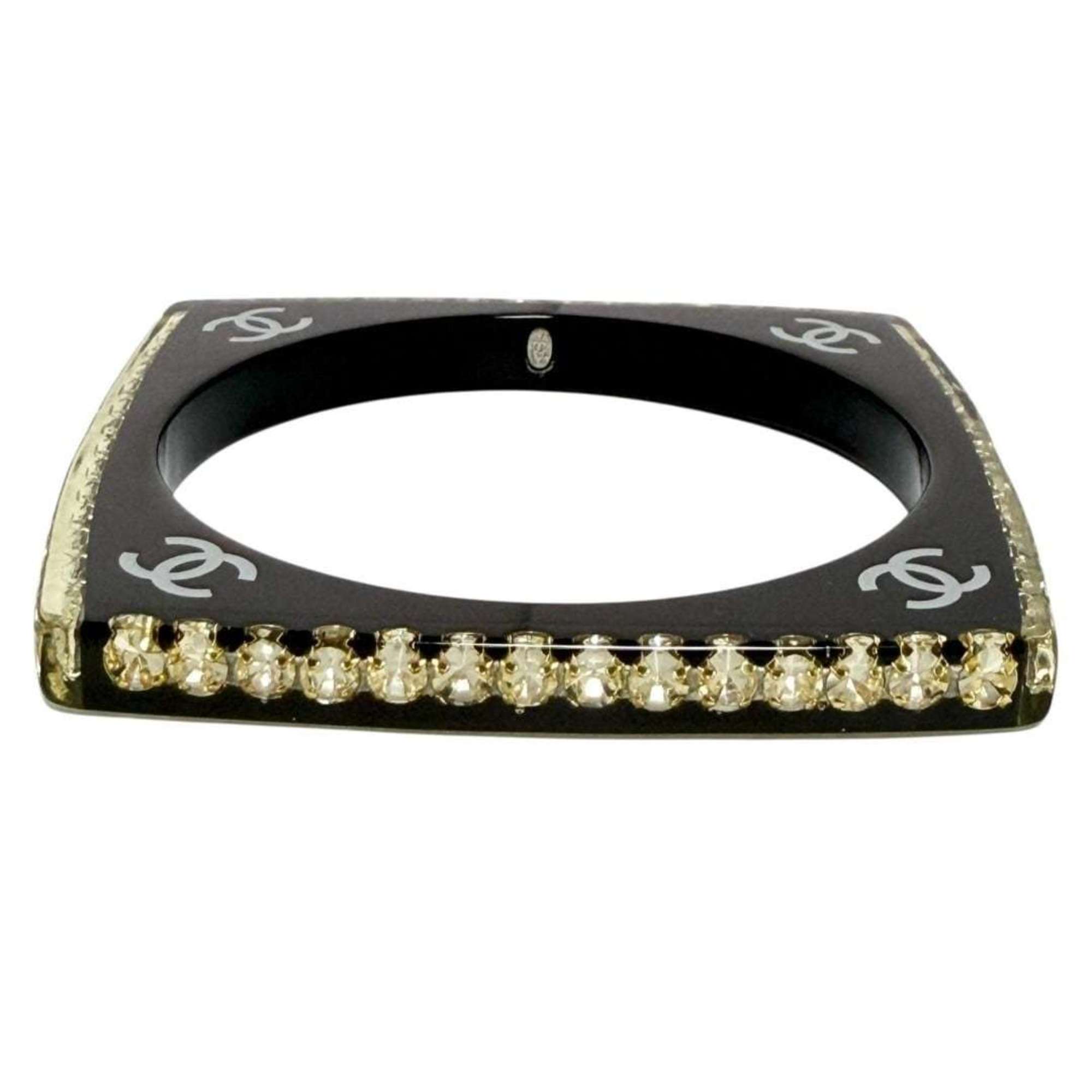 Bangle Bracelet Plastic and Rhinestone Black