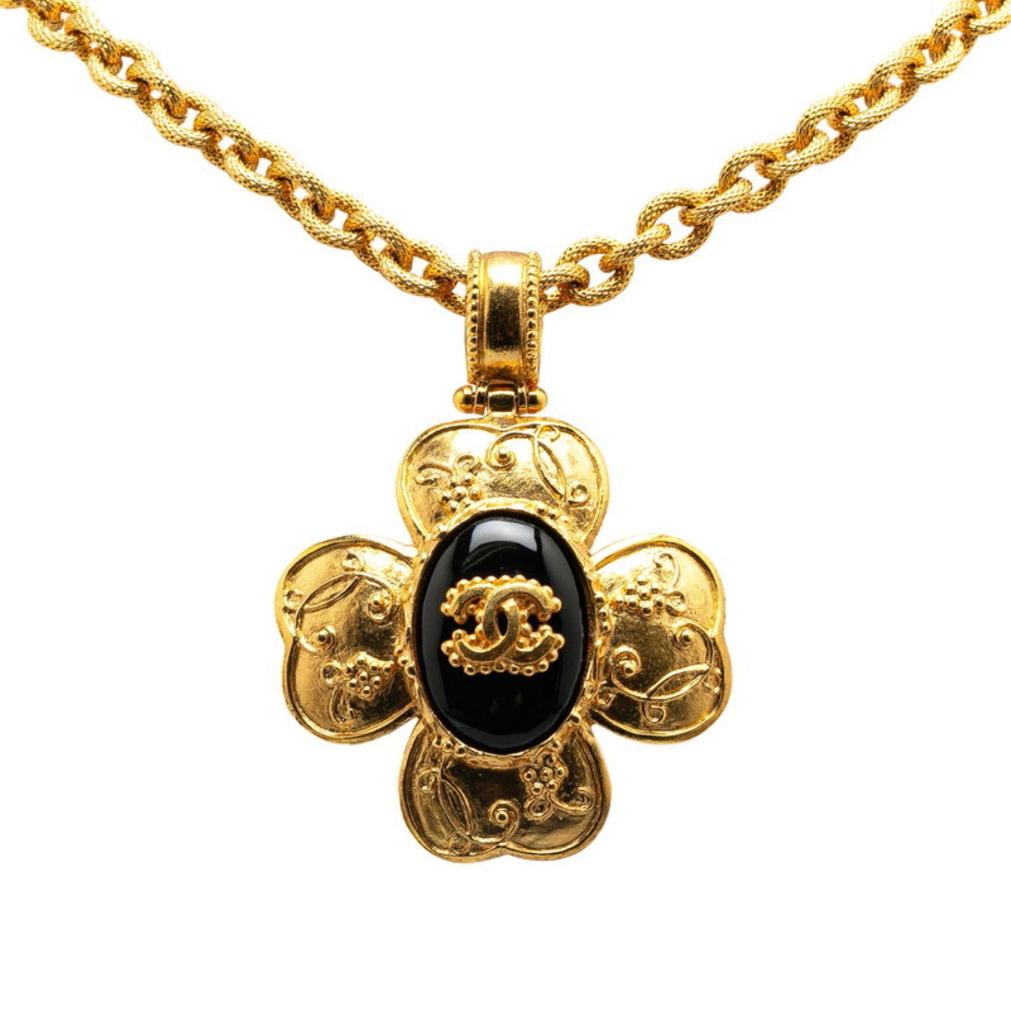 CC Logo Clover Pendant Necklace Gold-Tone Metal