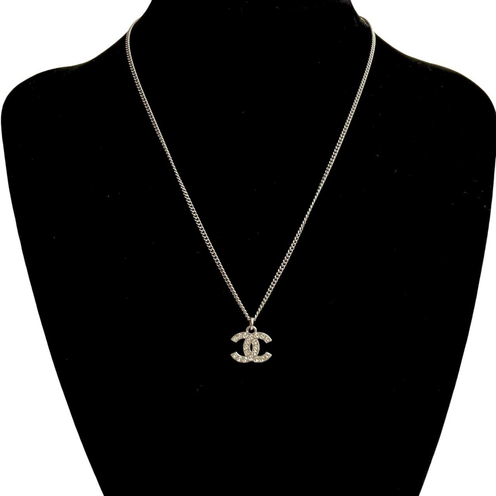 CC Logo Chain Pendant Necklace Silver-Tone Metal