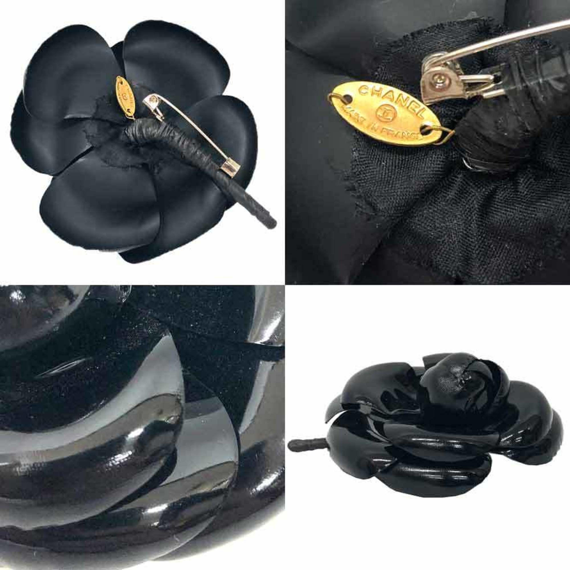 Camellia Corsage Brooch Enamel Black