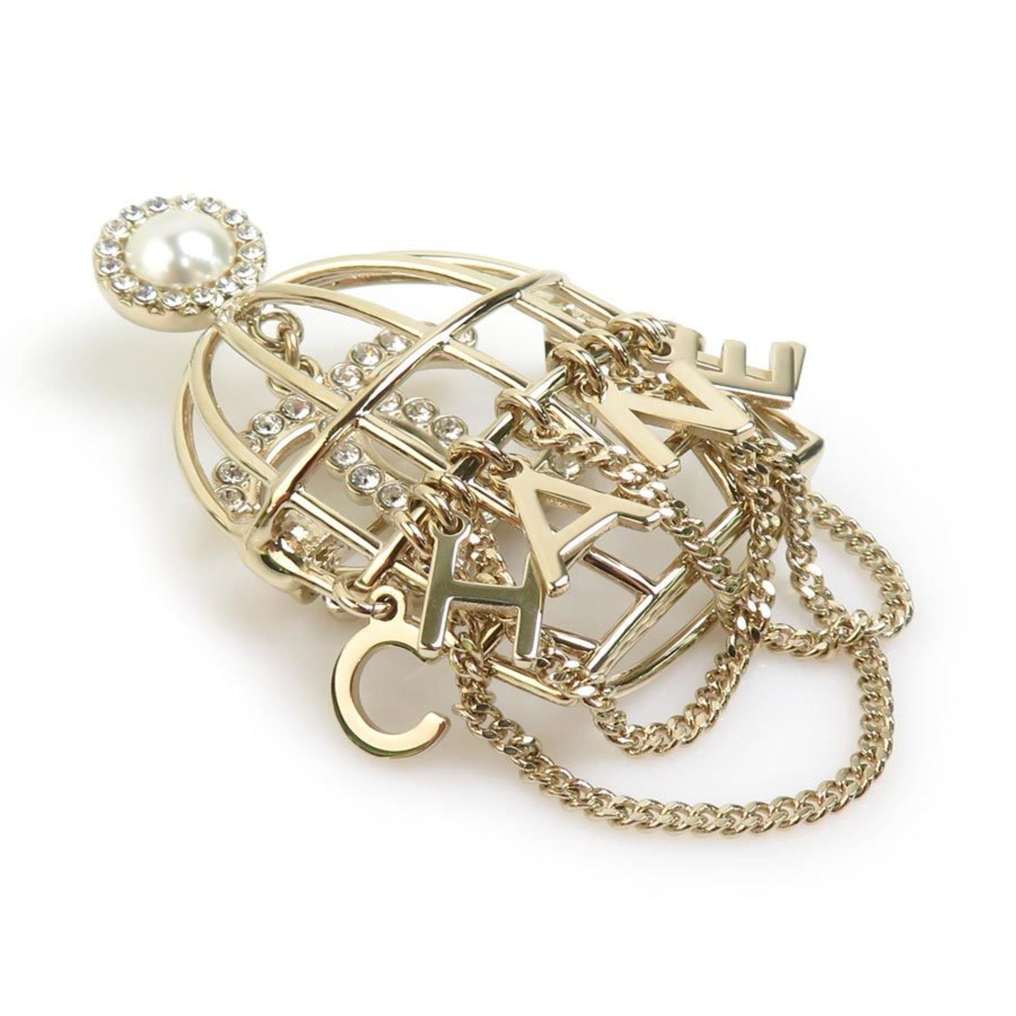 Brooch Metal With Faux Pearl And Stones
