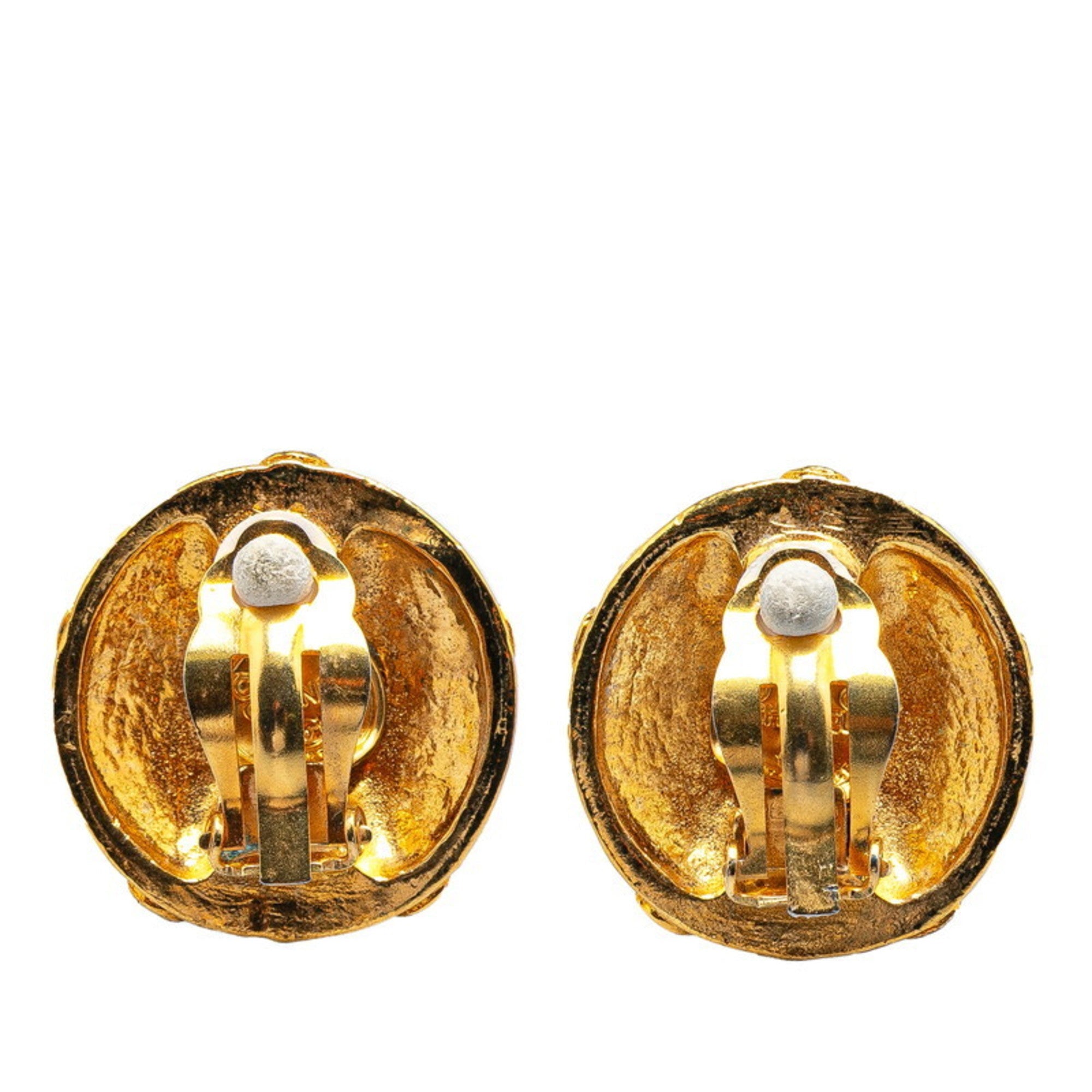 CC Logo Flower Clip-On Earrings Metal Gold-Tone Metal