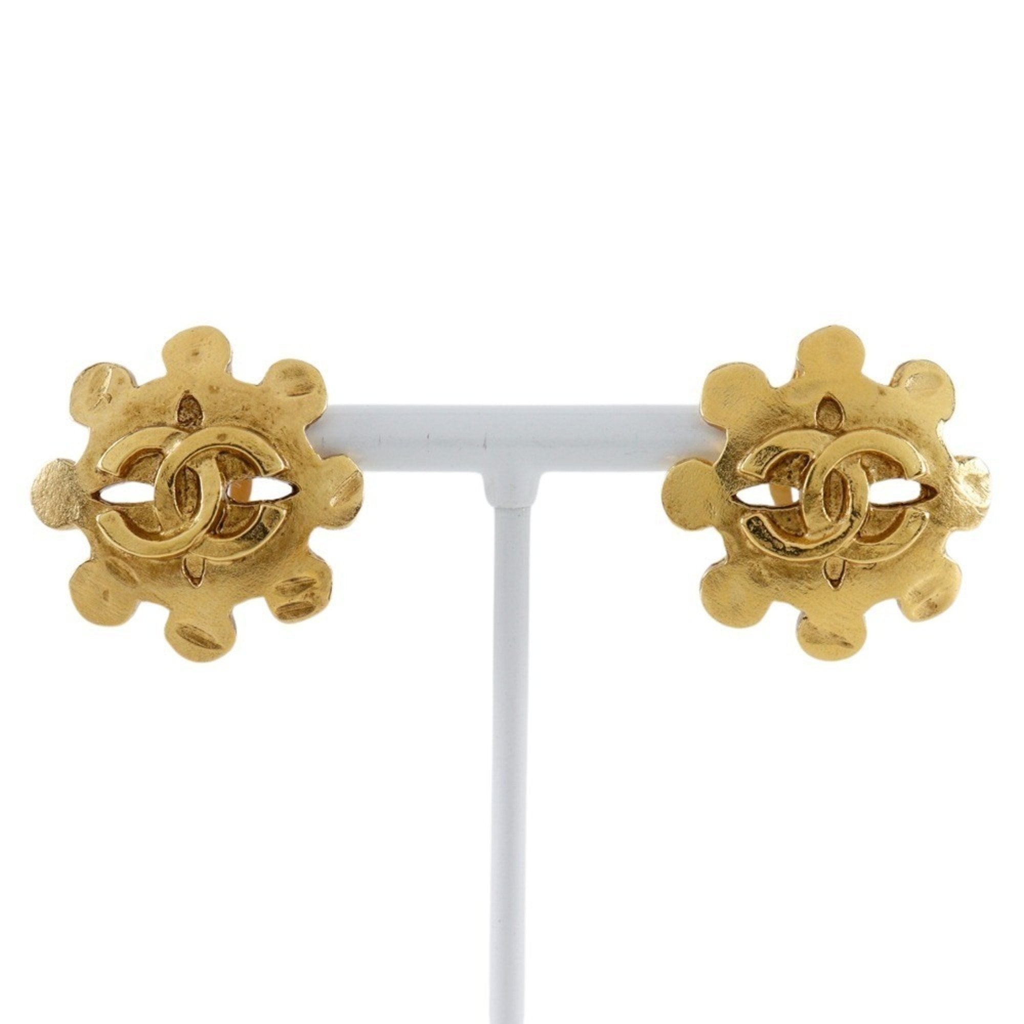 CC Logo Flower Clip-On Earrings Metal