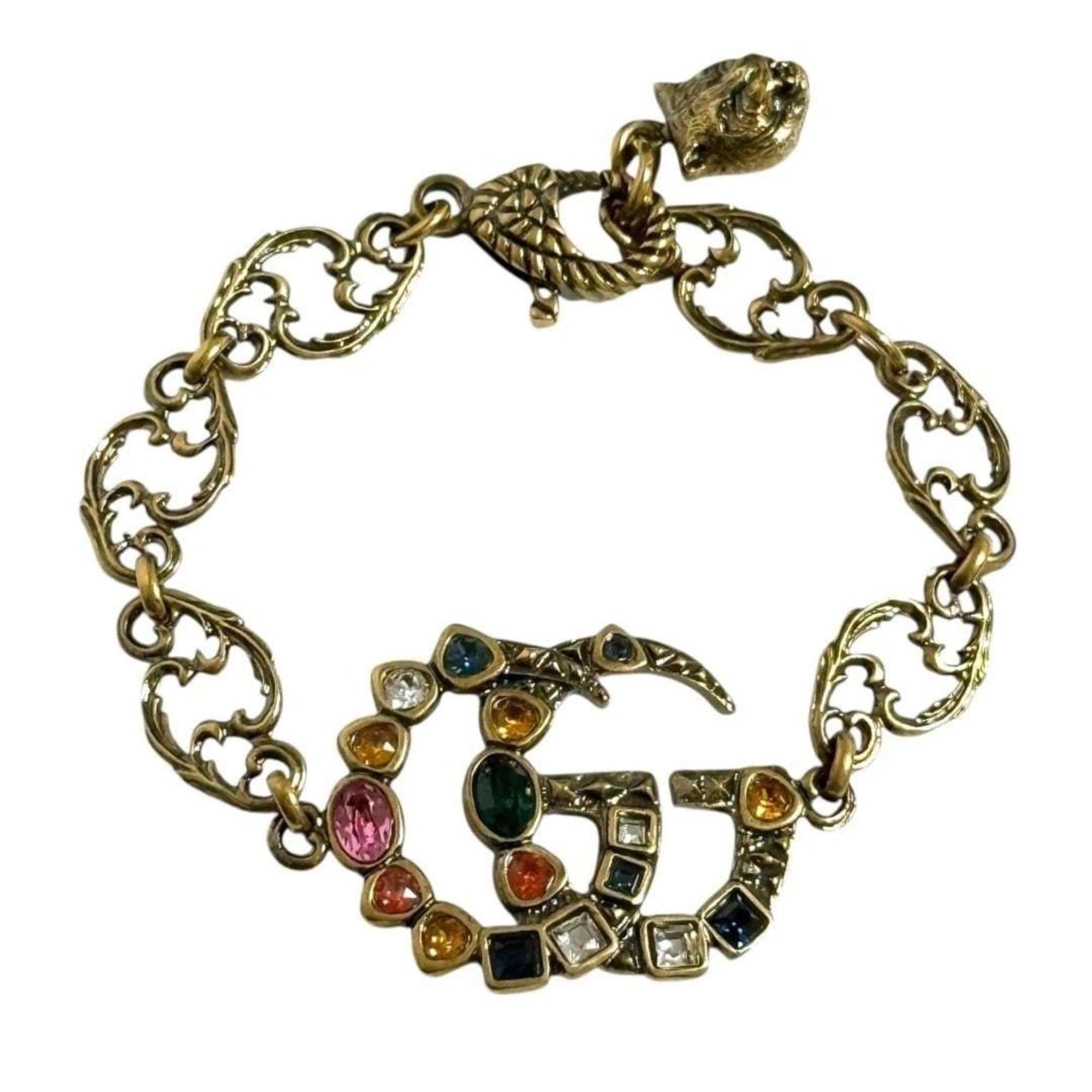 Double G Beaded Bracelet Metal and Rhinestone