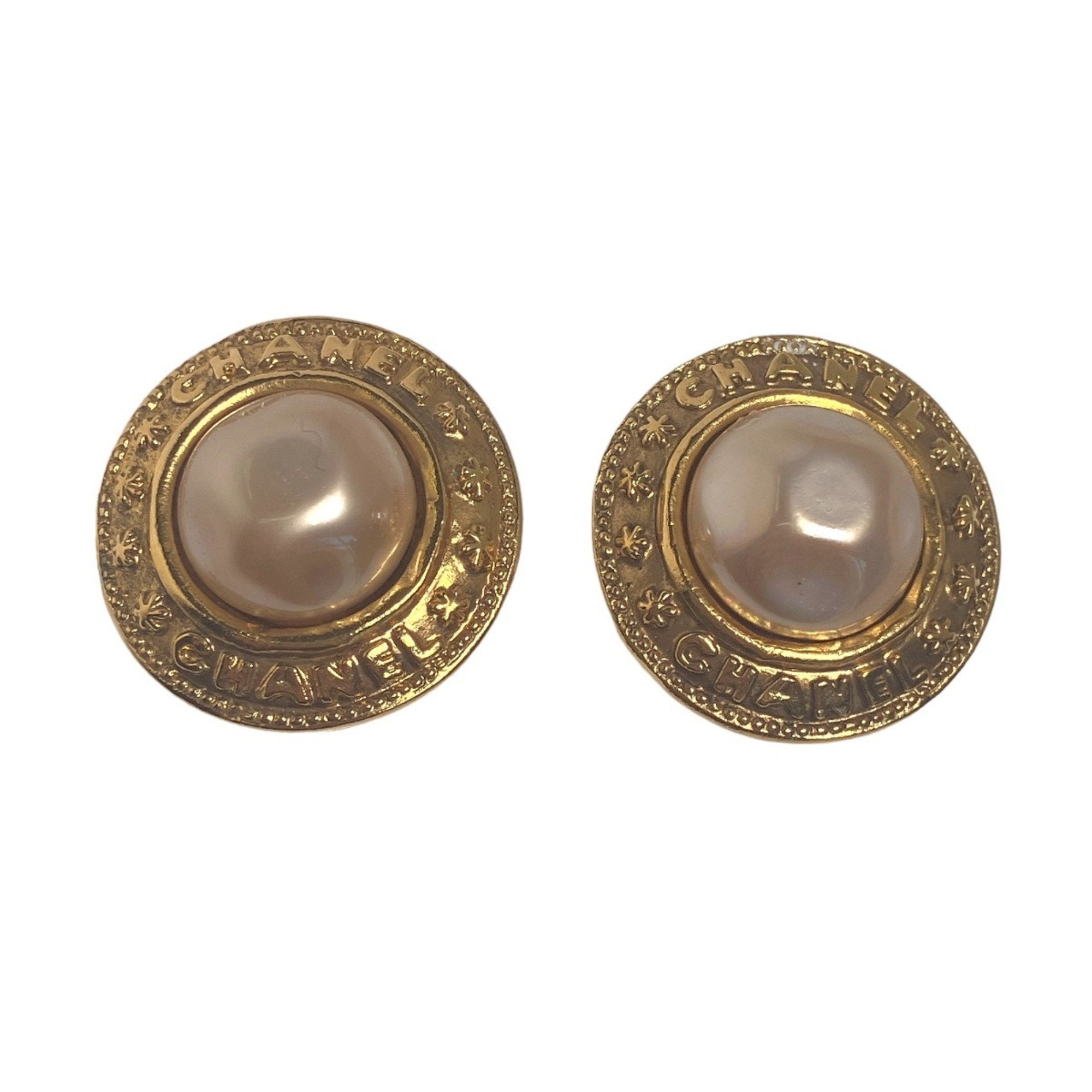 Earrings Pearl Gold-Tone Metal