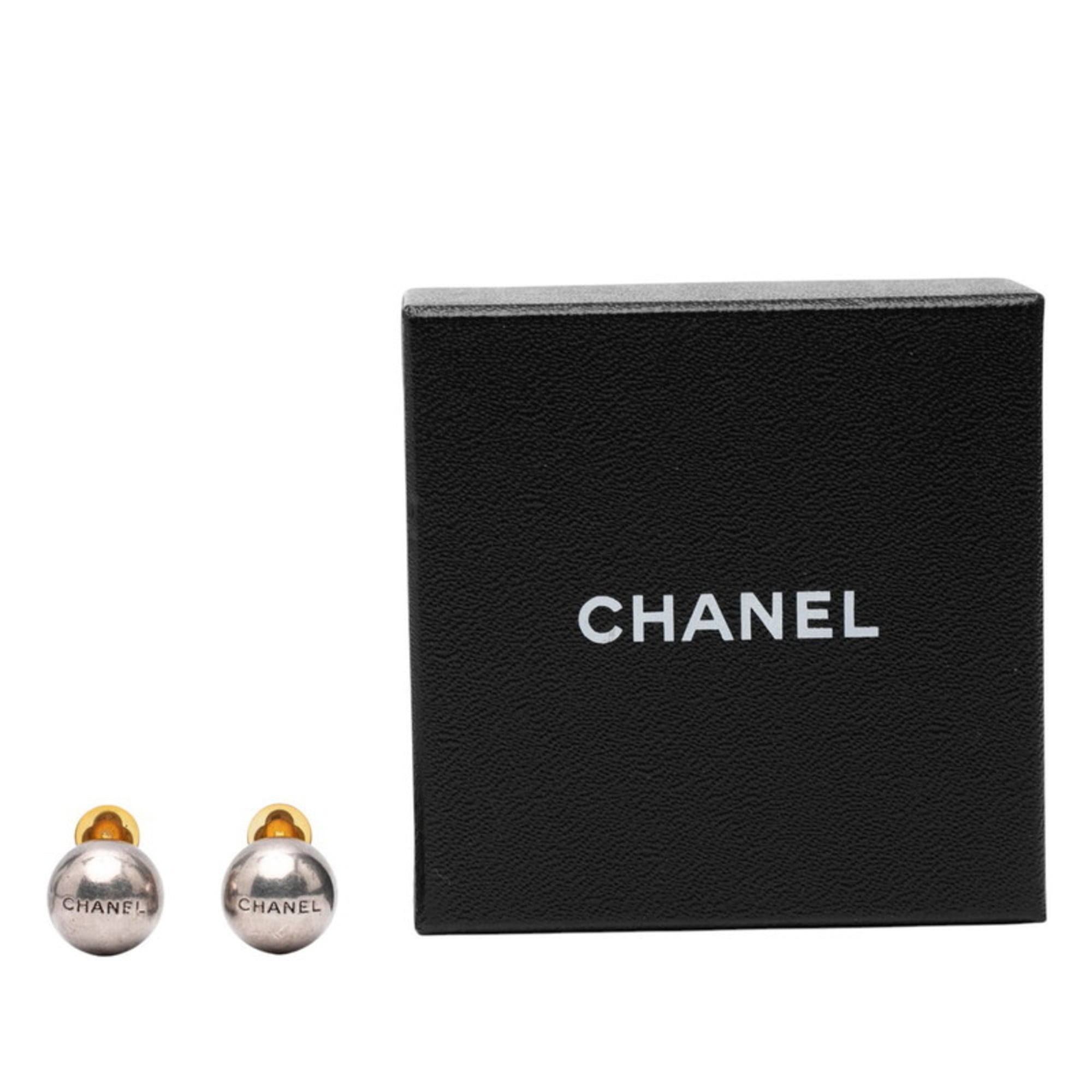 Vintage Earrings Logo Silver-Tone Metal