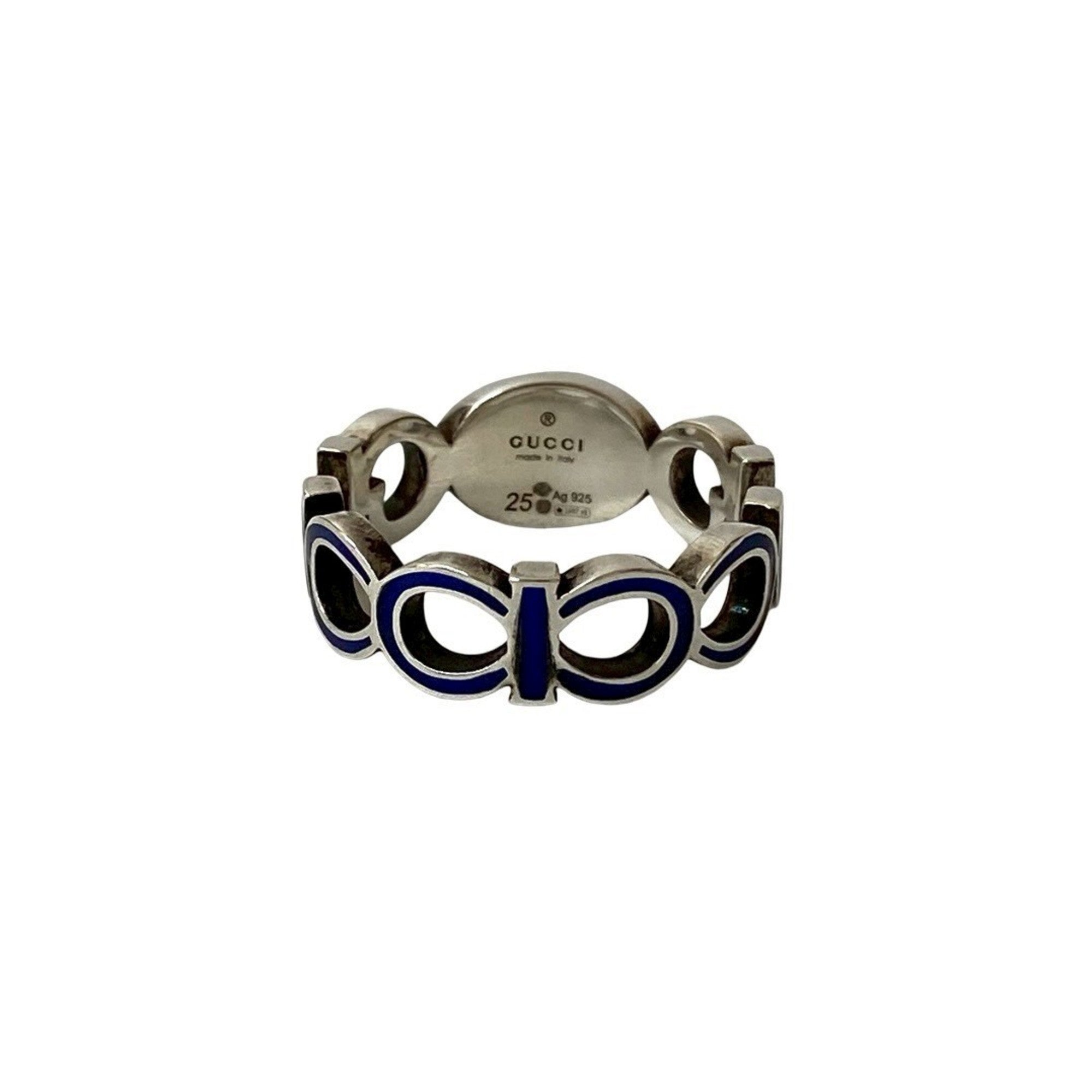 Interlocking G Enamel Ring Sterling Silver Blue