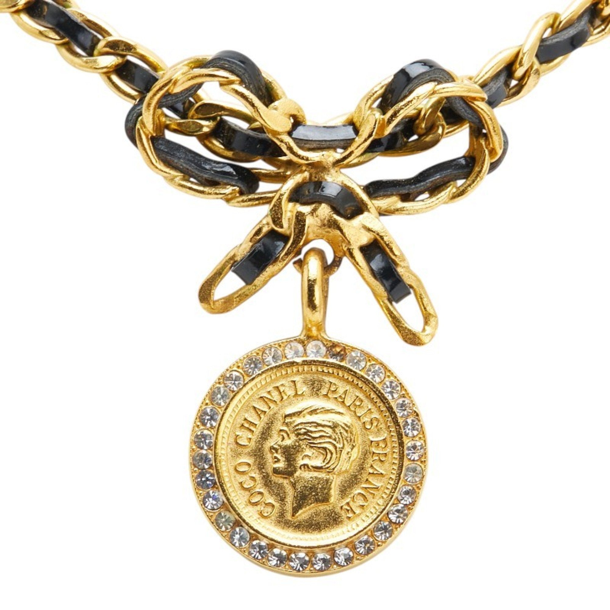 Vintage Choker Necklace Metal Coin Rhinestone