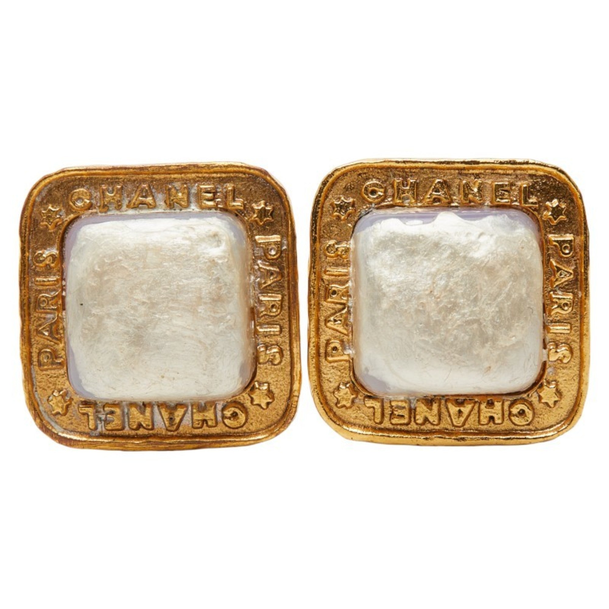 Vintage Clip-On Earrings Pearl Clip-On Gold-Tone Metal