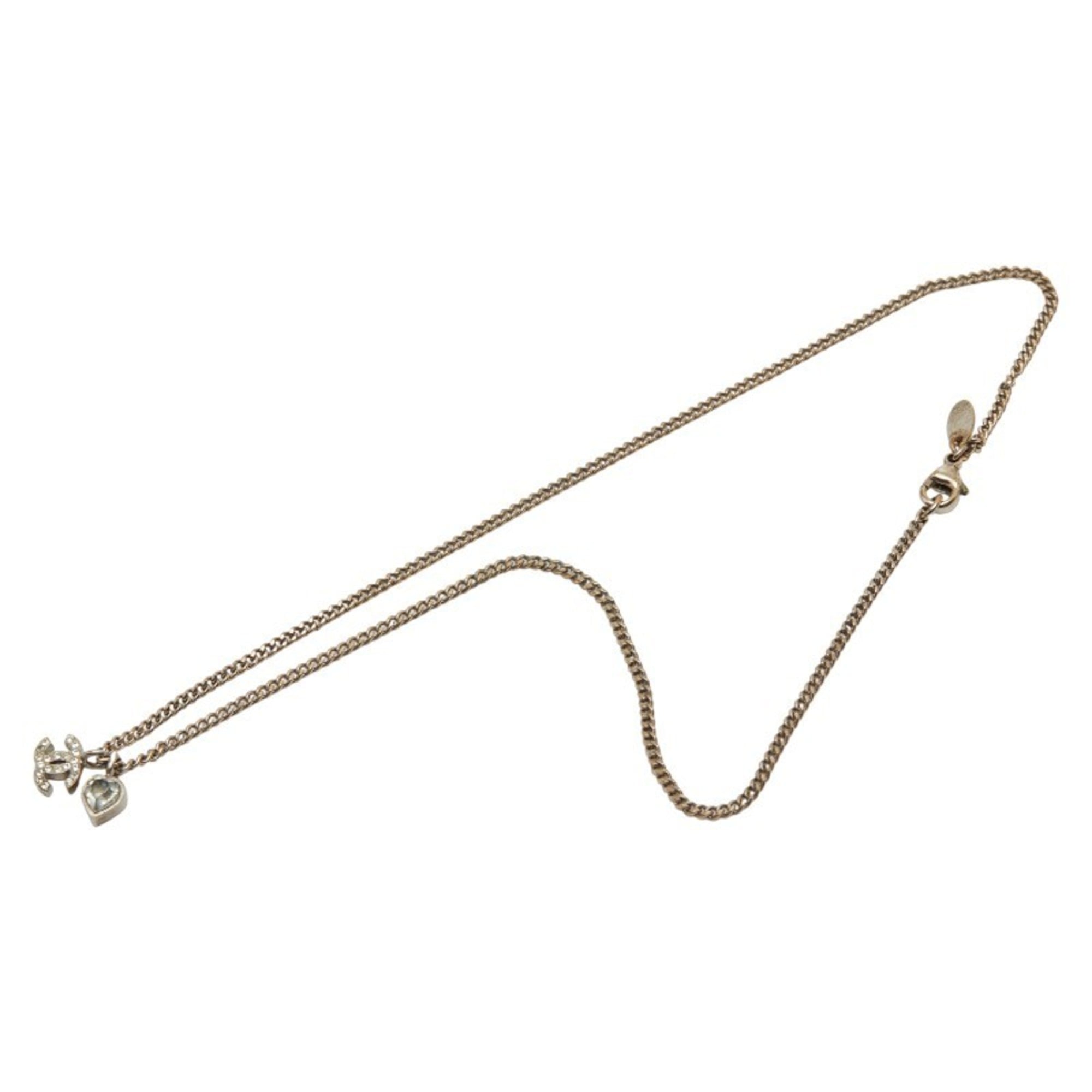 CC Logo Heart Pendant Necklace Silver-Tone Metal