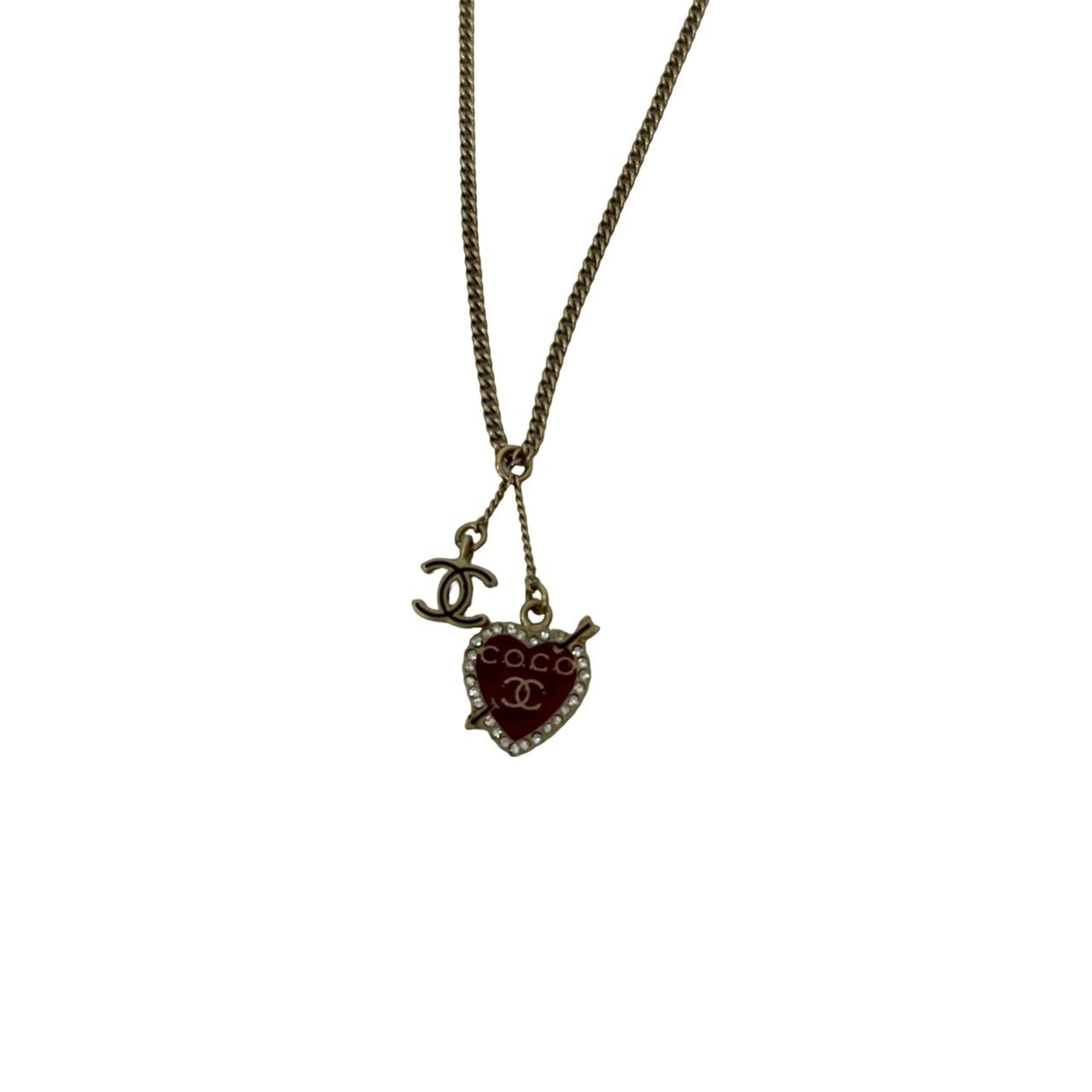 CC Logo Heart Pendant Necklace Metal