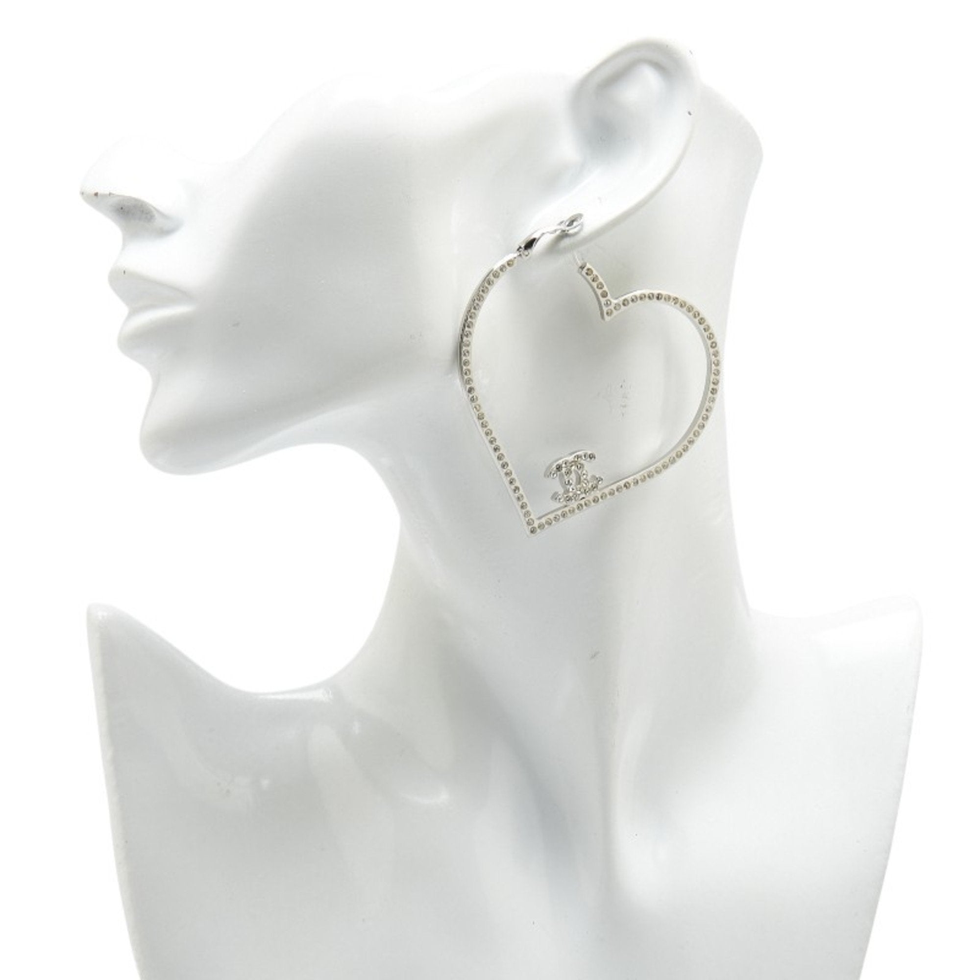 CC Logo Heart Earrings Silver-Tone Metal Silver-Tone Metal