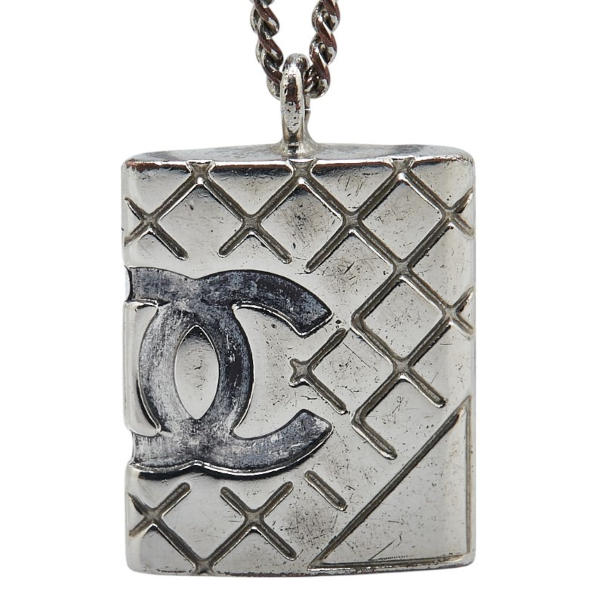 CC Logo Pendant Necklace Silver-Tone Metal
