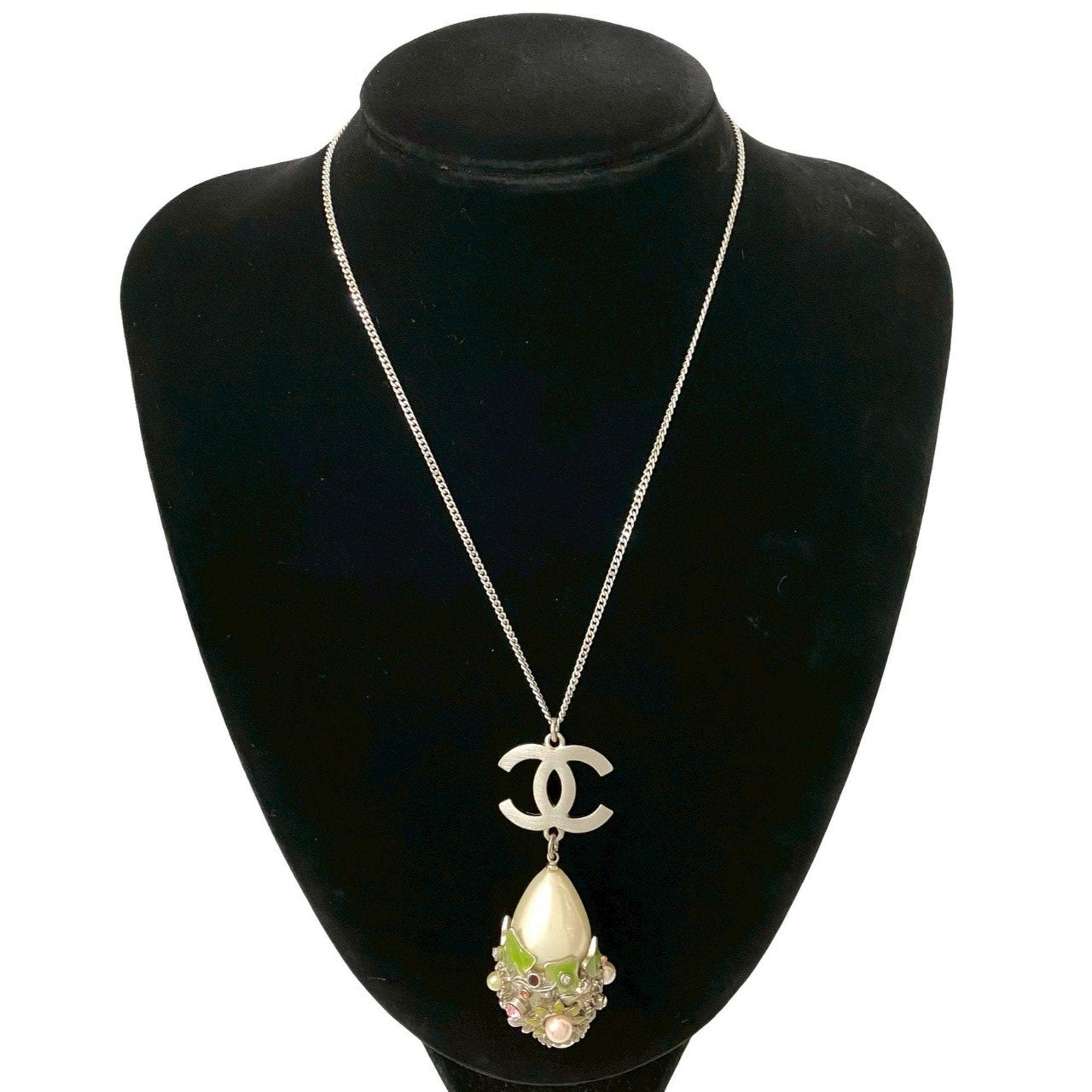 CC Logo Chain Pendant Necklace Silver-Tone Metal