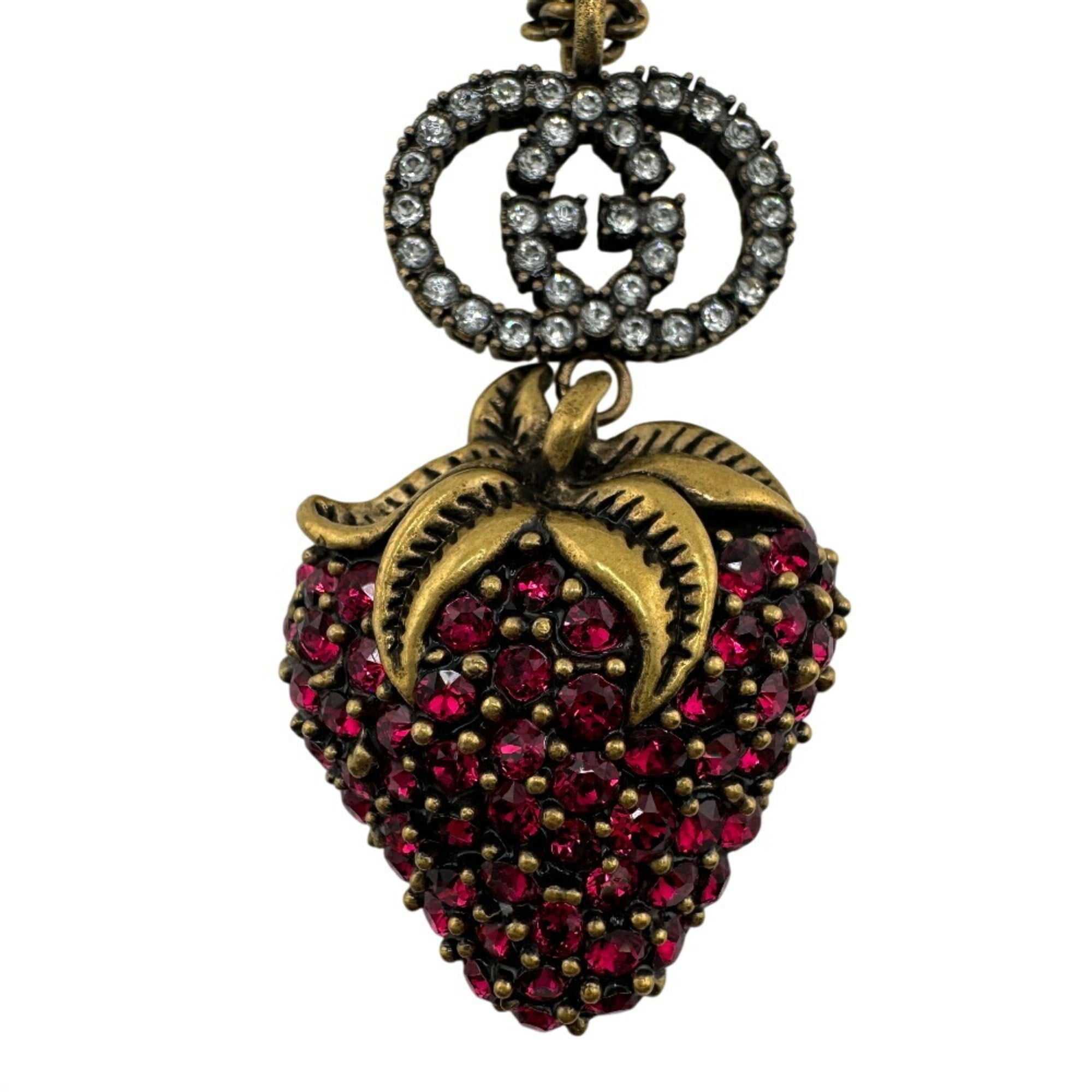 Rhinestone Strawberry Necklace Gold