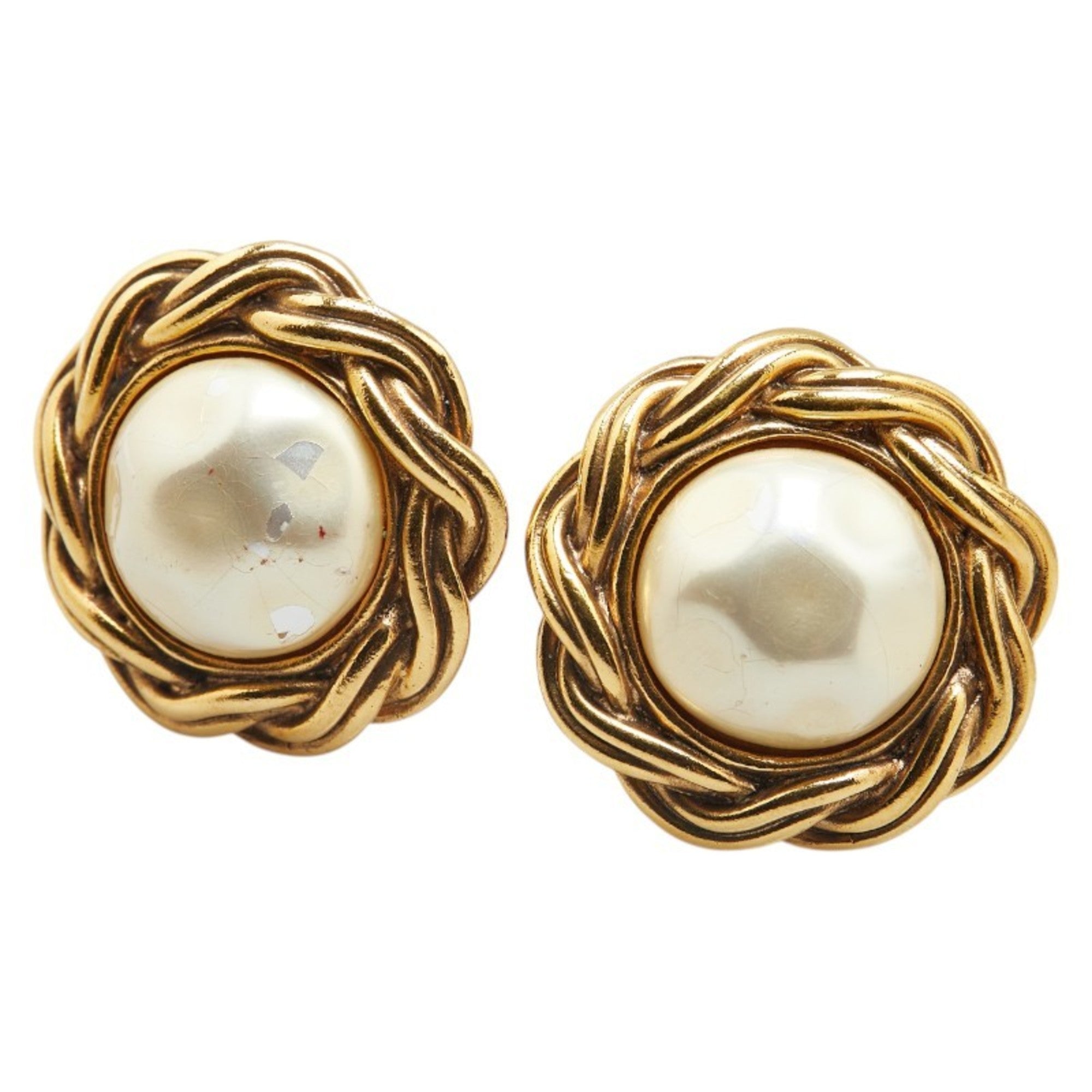 Vintage Clip-On Earrings Pearl Clip-On Gold-Tone Metal