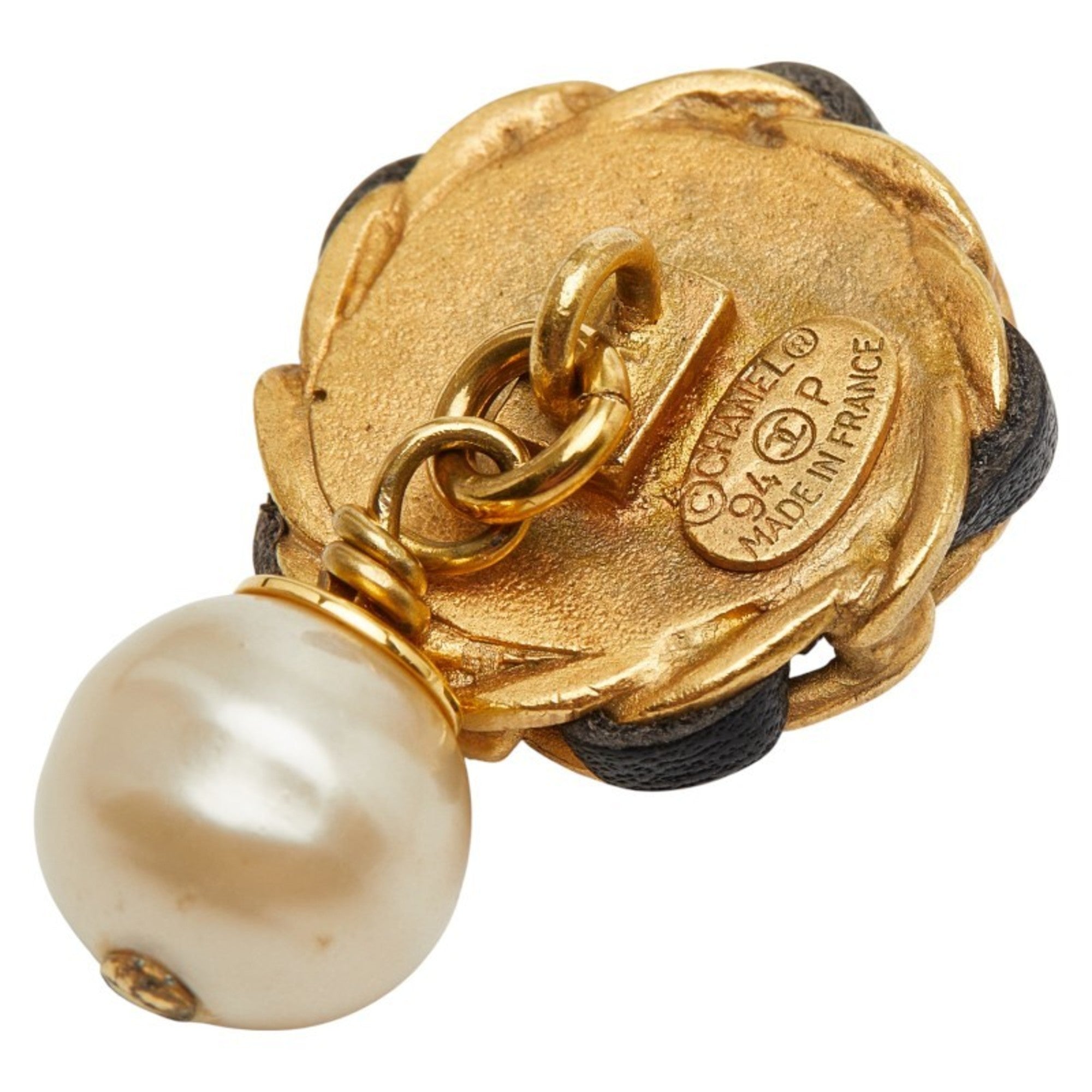 Vintage Cufflinks Gold and Black Faux Pearl Plated Leather Bracelet