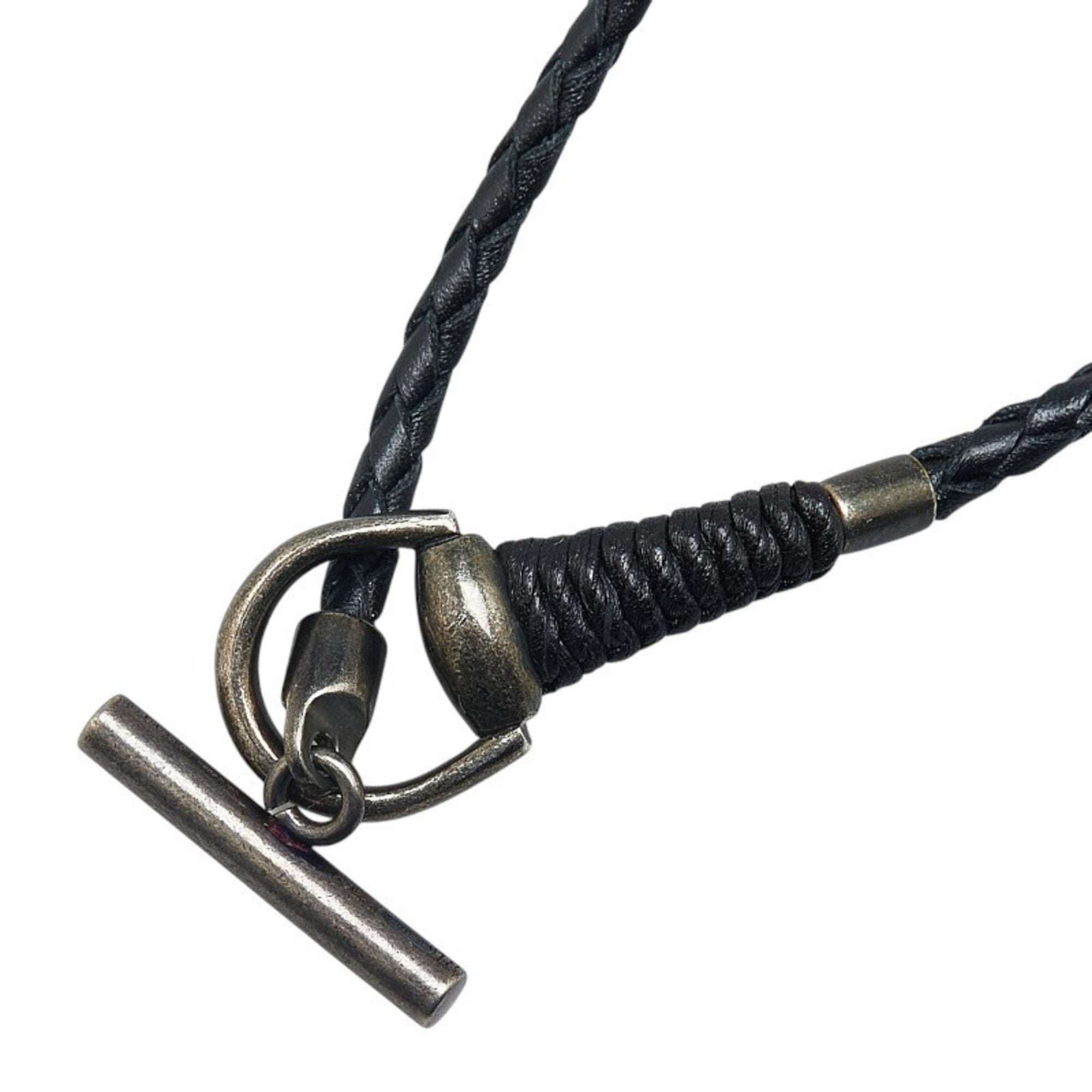 Horsebit Necklace Leather and Sterling Silver Black