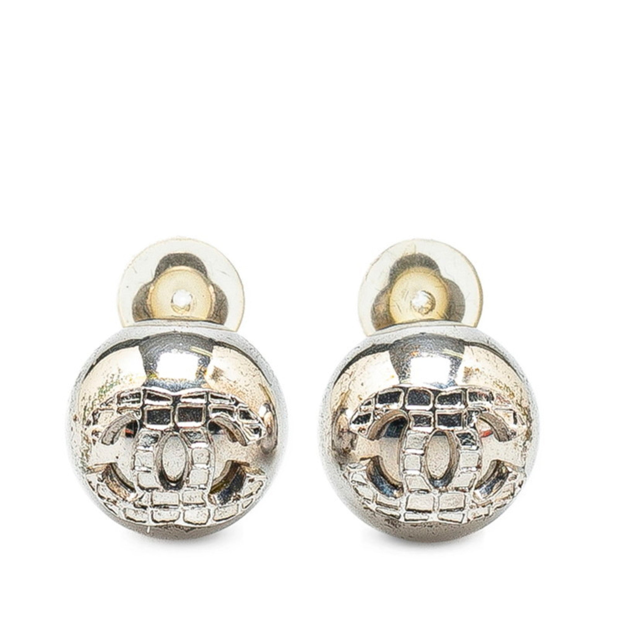 CC Logo Ball Clip-On Earrings Silver-Tone Metal Silver-Tone Metal