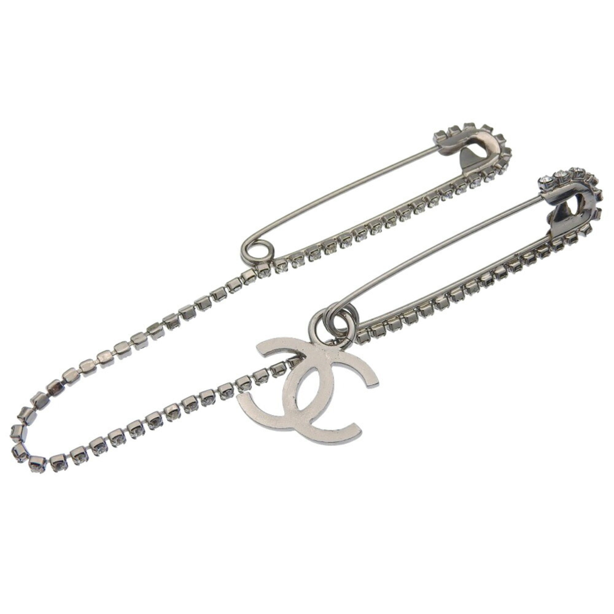 CC Logo Brooch Silver-Tone Metal