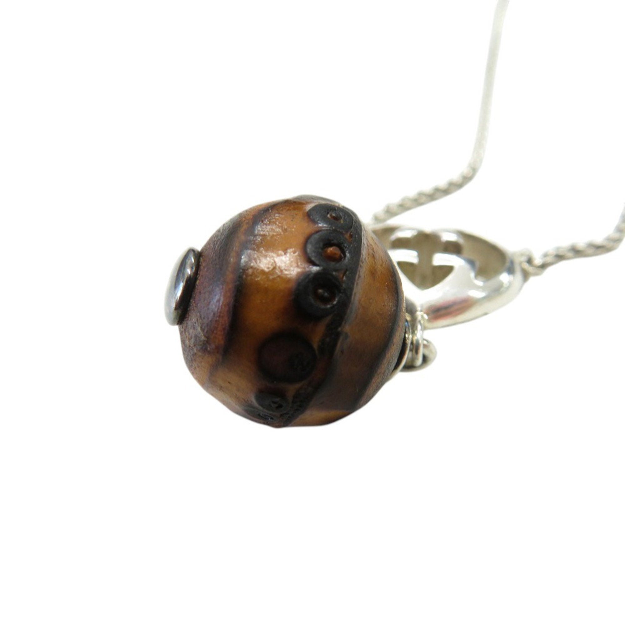 Interlocking G Heart Pendant Necklace Sterling Silver and Wood