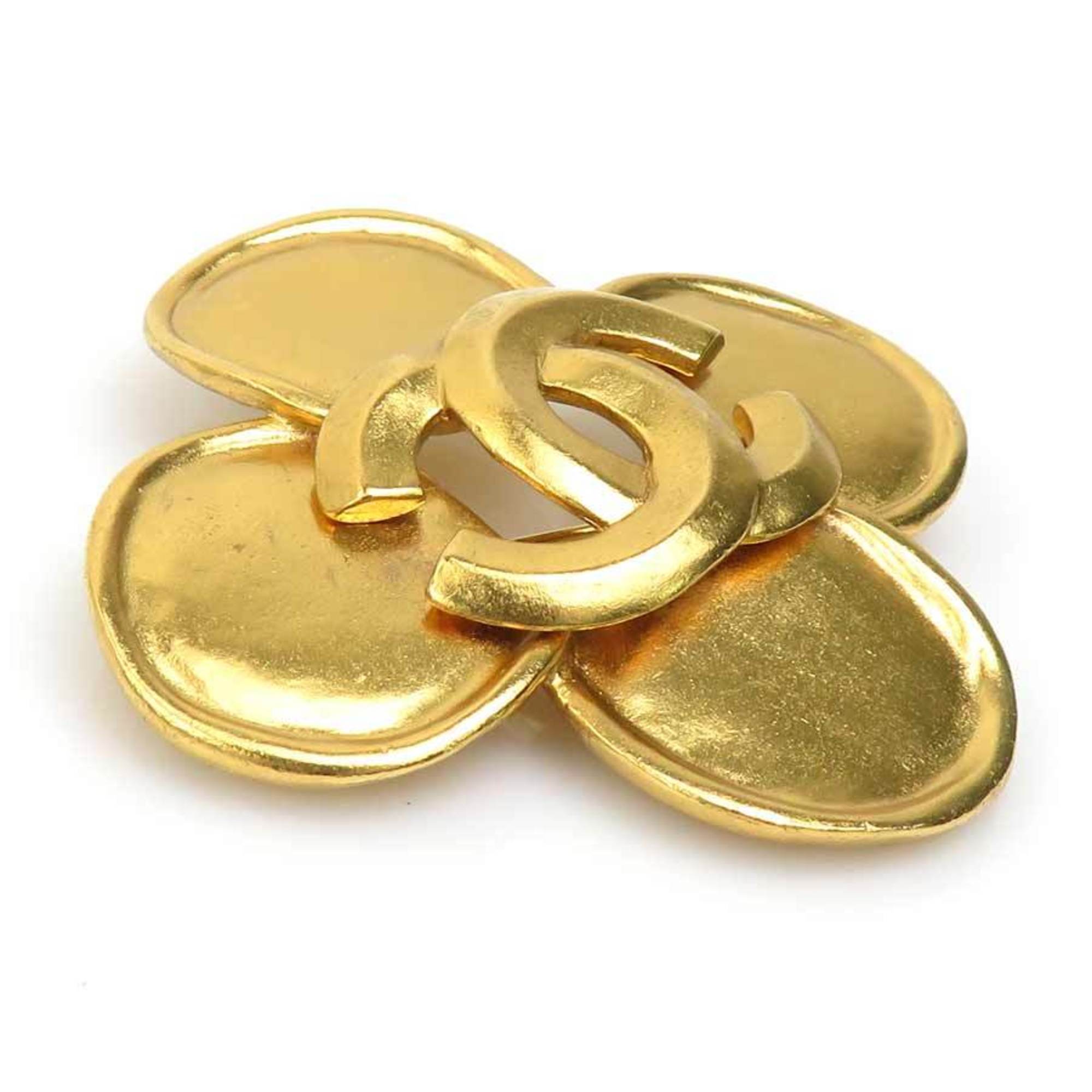 CC Logo Brooch Gold-Tone Metal