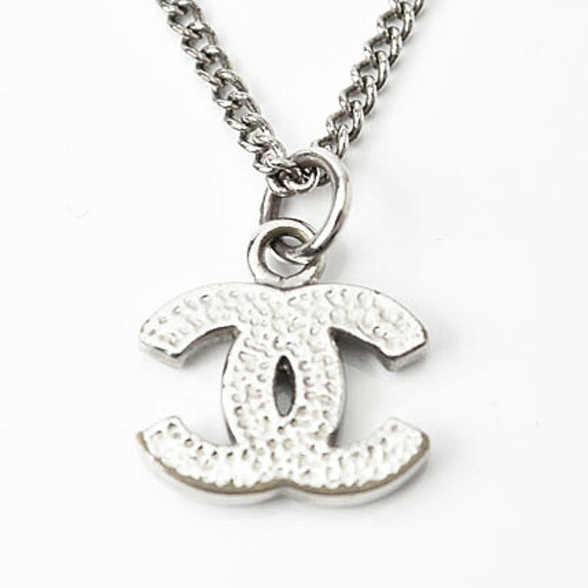 CC Logo Pendant Necklace Silver-Tone Metal