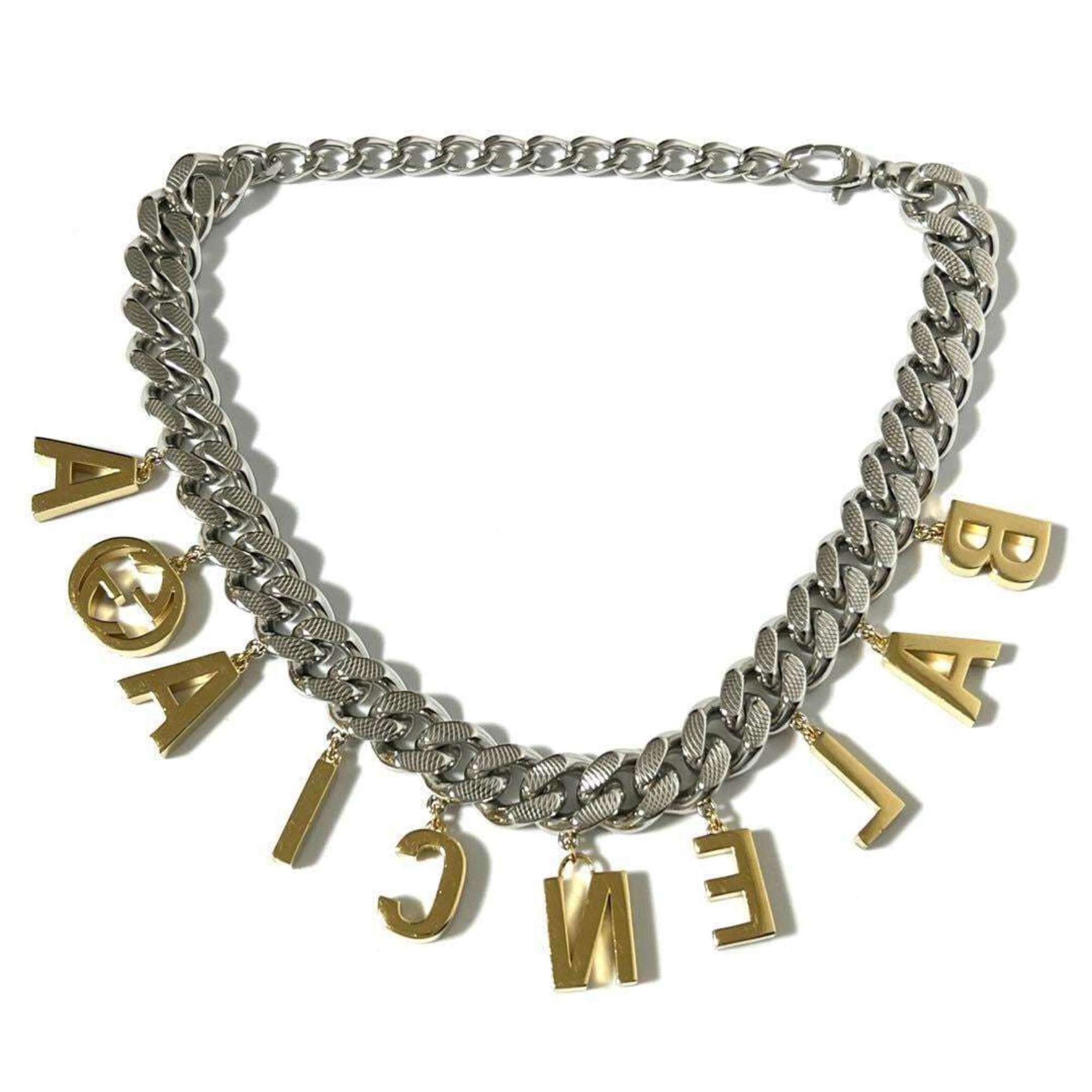 Balenciaga Script Choker Pendant Necklace Metal and Rhinestone