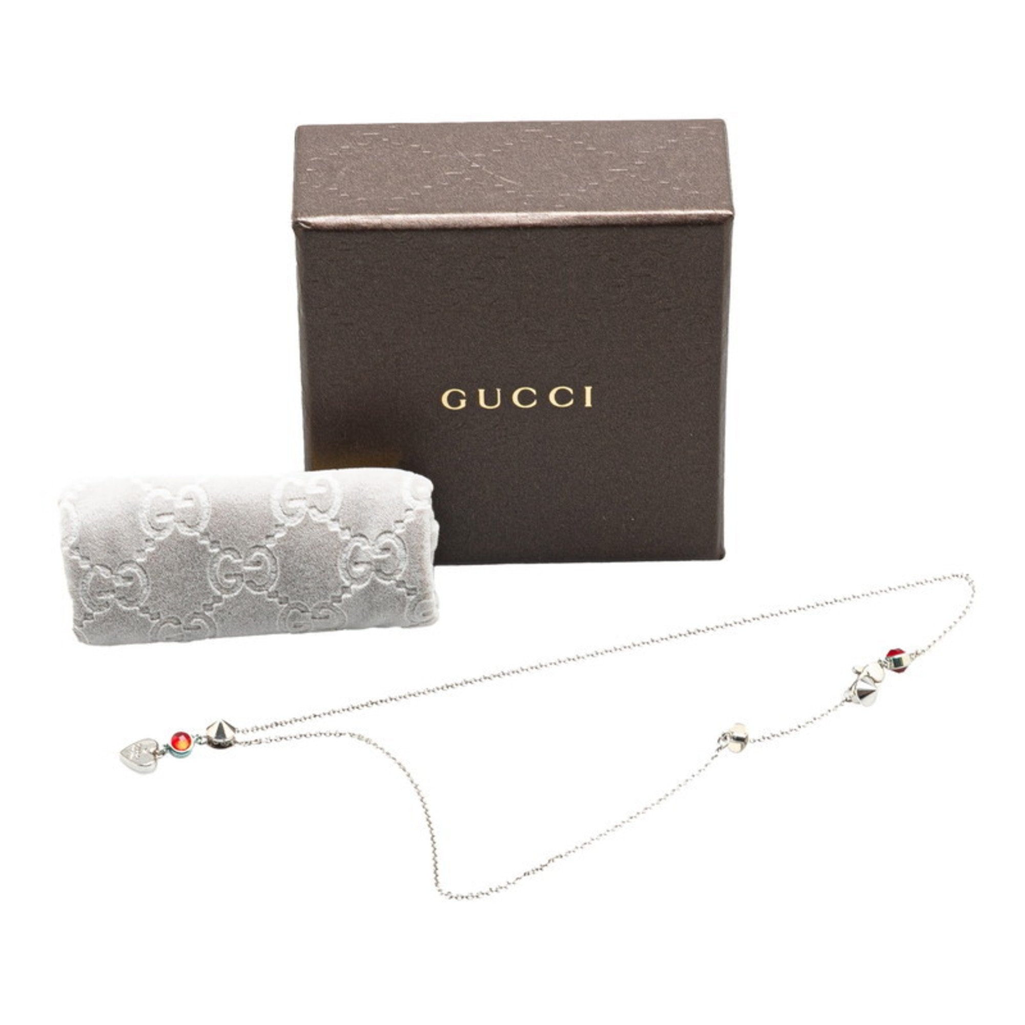 Heart Motif Pendant Necklace Sterling Silver with Red Colored Stones