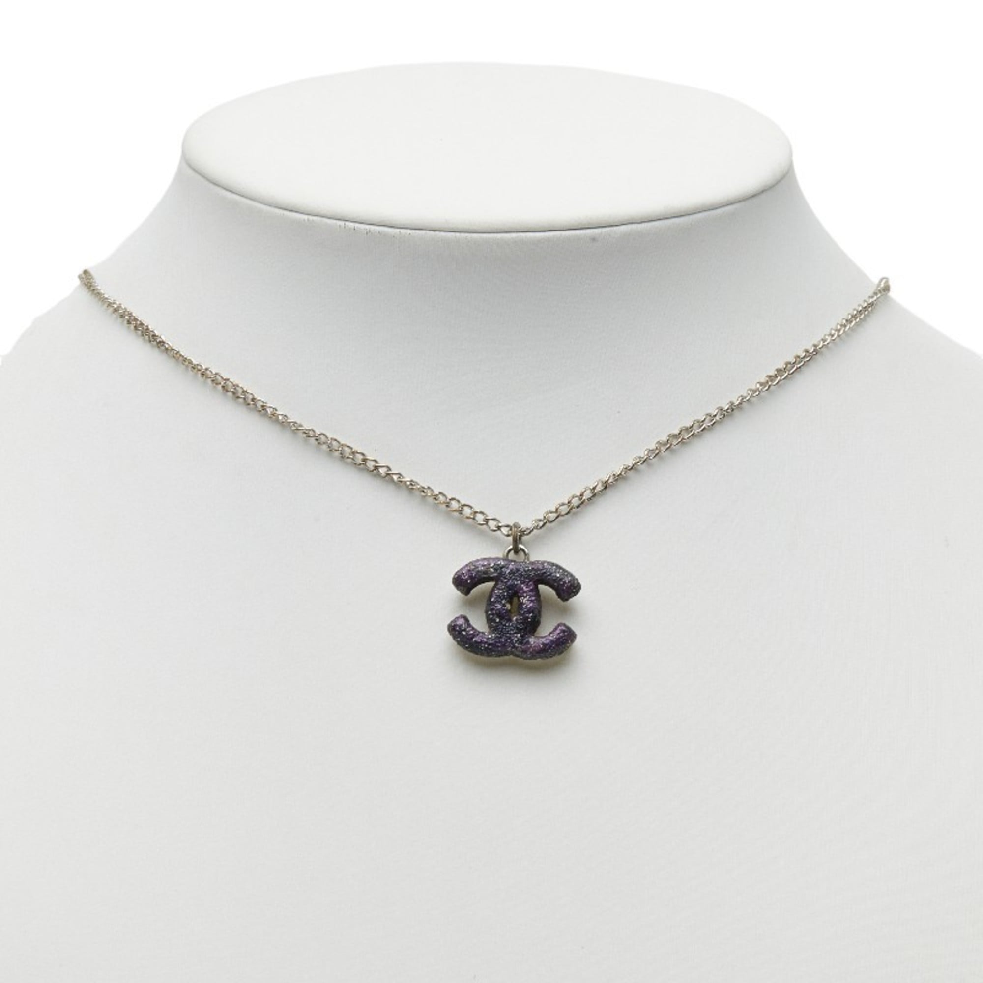 CC Logo Pendant Necklace Silver-Tone Metal